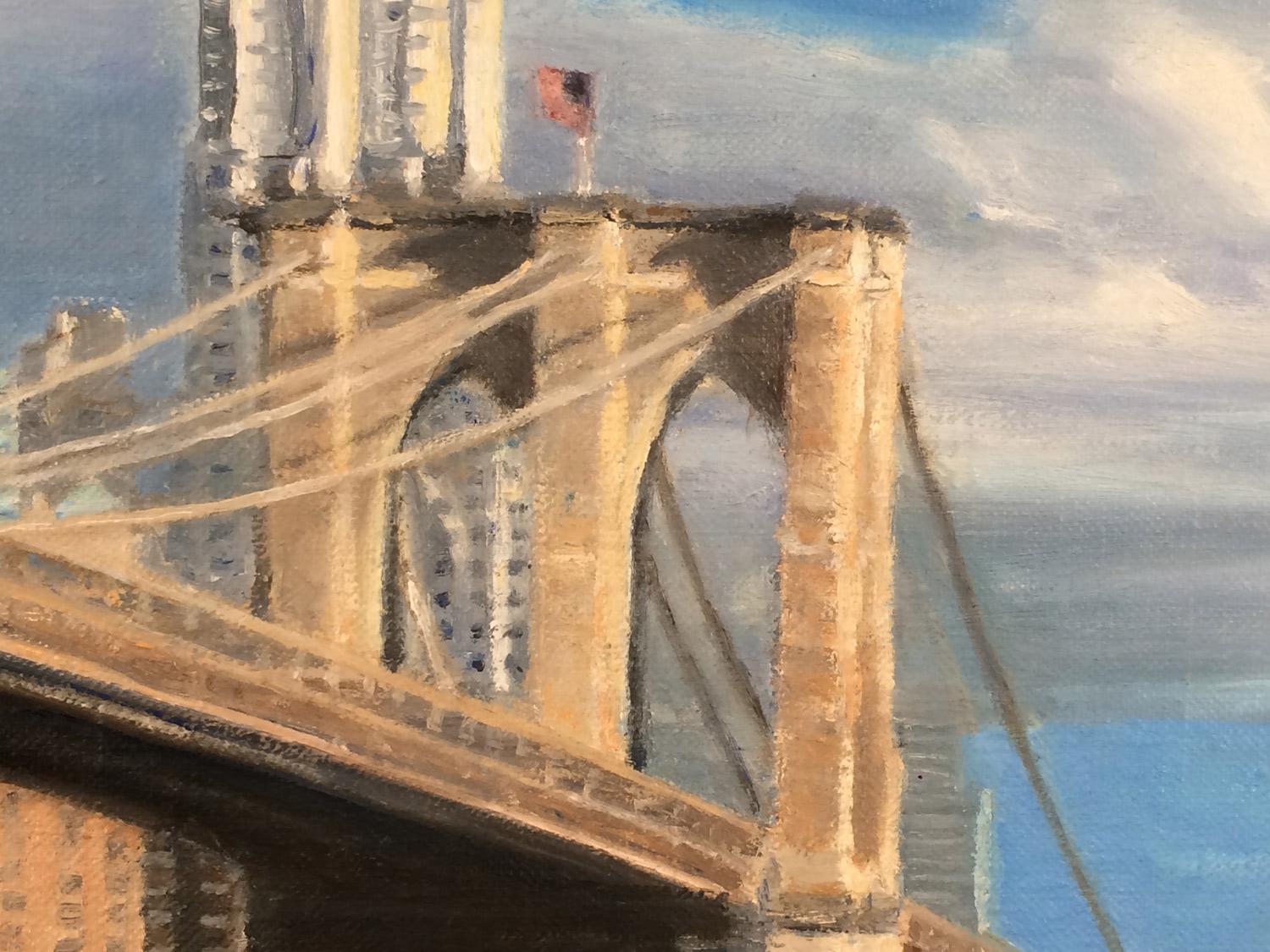 <p>Artist Comments<br>The view of lower Manhattan and the Brooklyn Bridge from Brooklyn Bridge Park.  I was interested in contrasting the solidity and permanence of the architecture with the transient clouds and shadows.  I was also interested in
