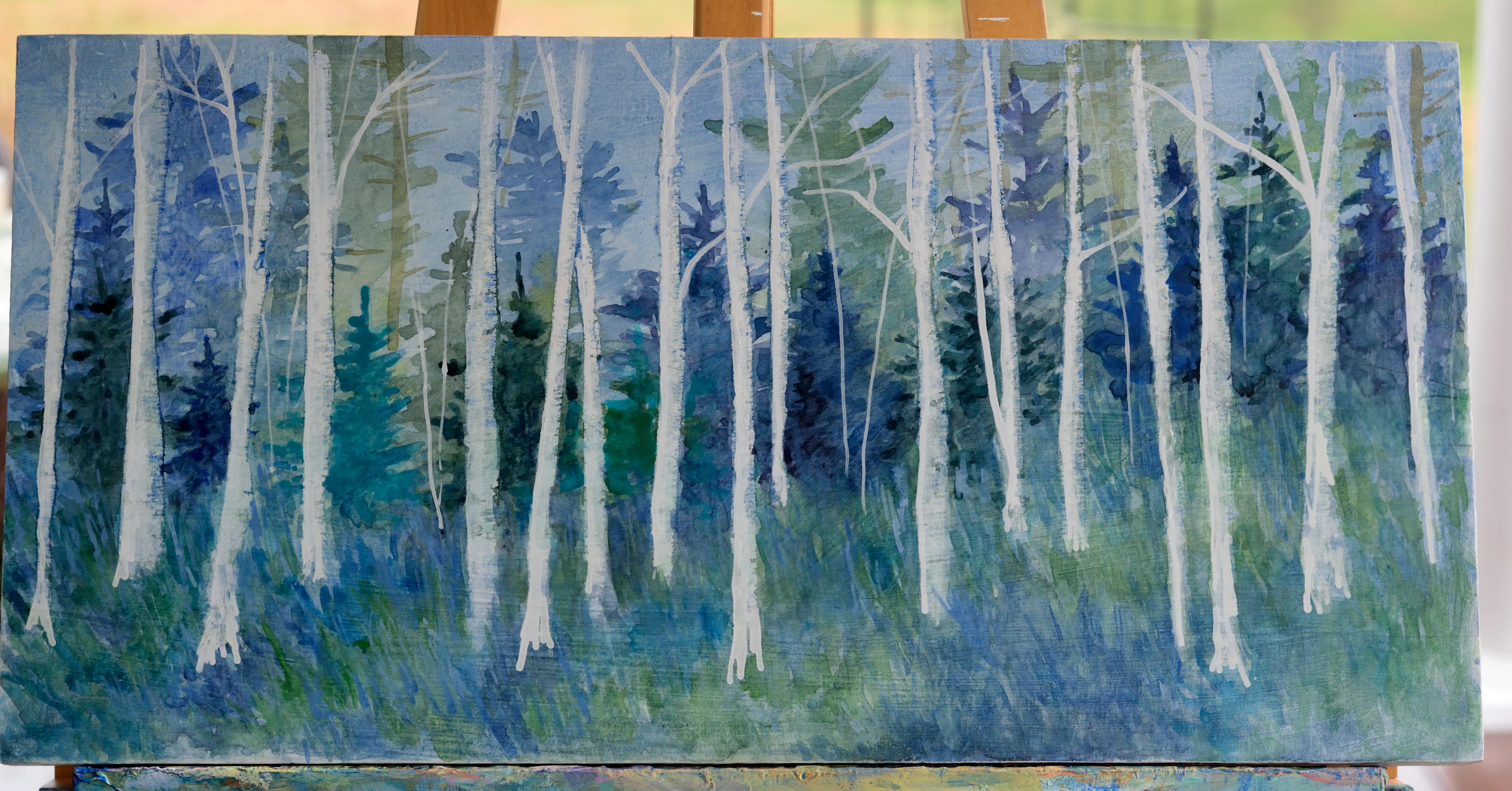 <p>Artist Comments<br />A whimsical scene of the forest, in blues and lavenders.</p><p>About the Artist<br />Inspired by the long lingering sunsets of humid mid-atlantic summers and the soft greens of New Hampshire and Vermont, Tamara Gonda’s