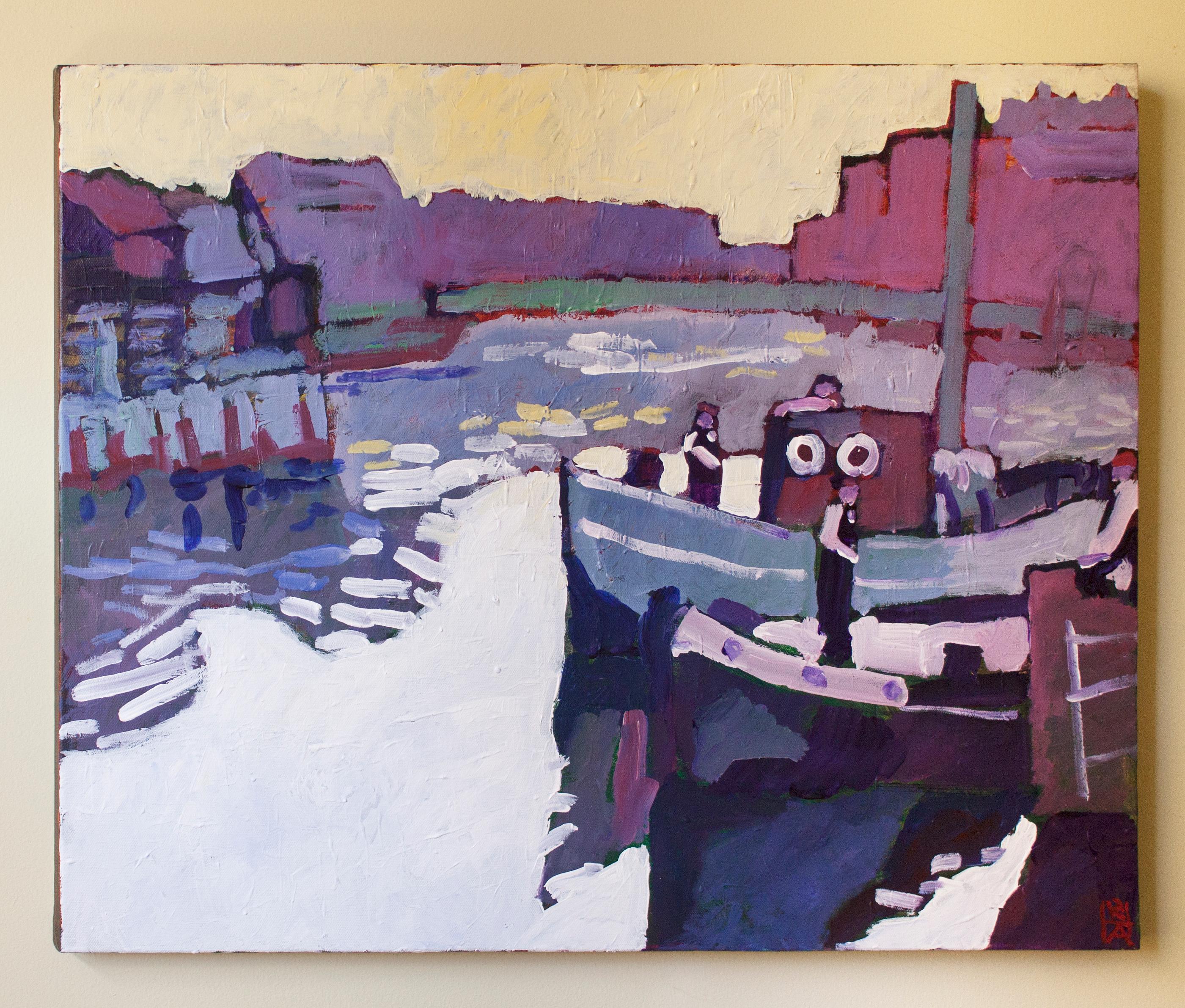 Dockside Morning - Impressionist Painting by Robert Hofherr