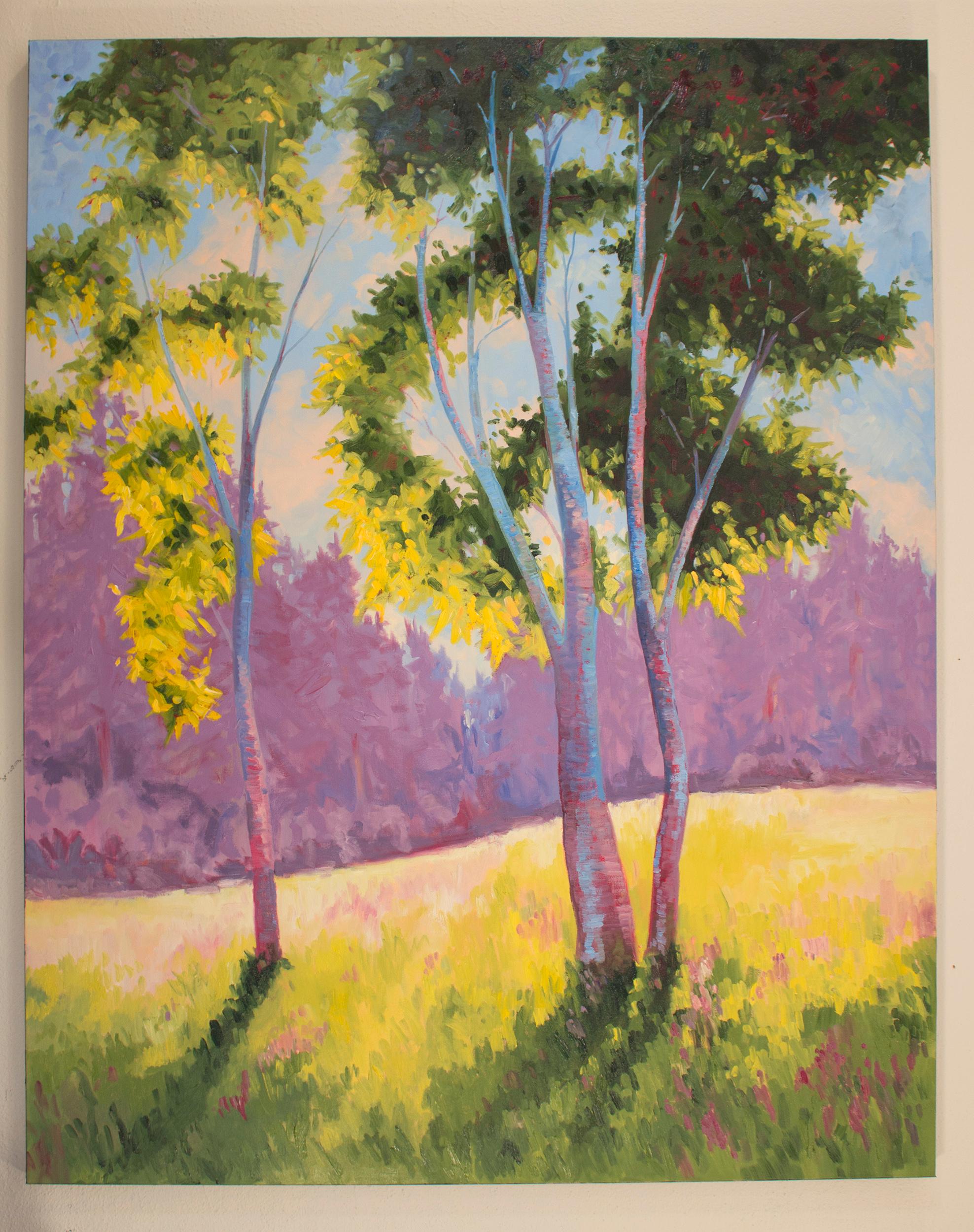 Aspen in Violet and Green - Impressionist Art by Karen E Lewis