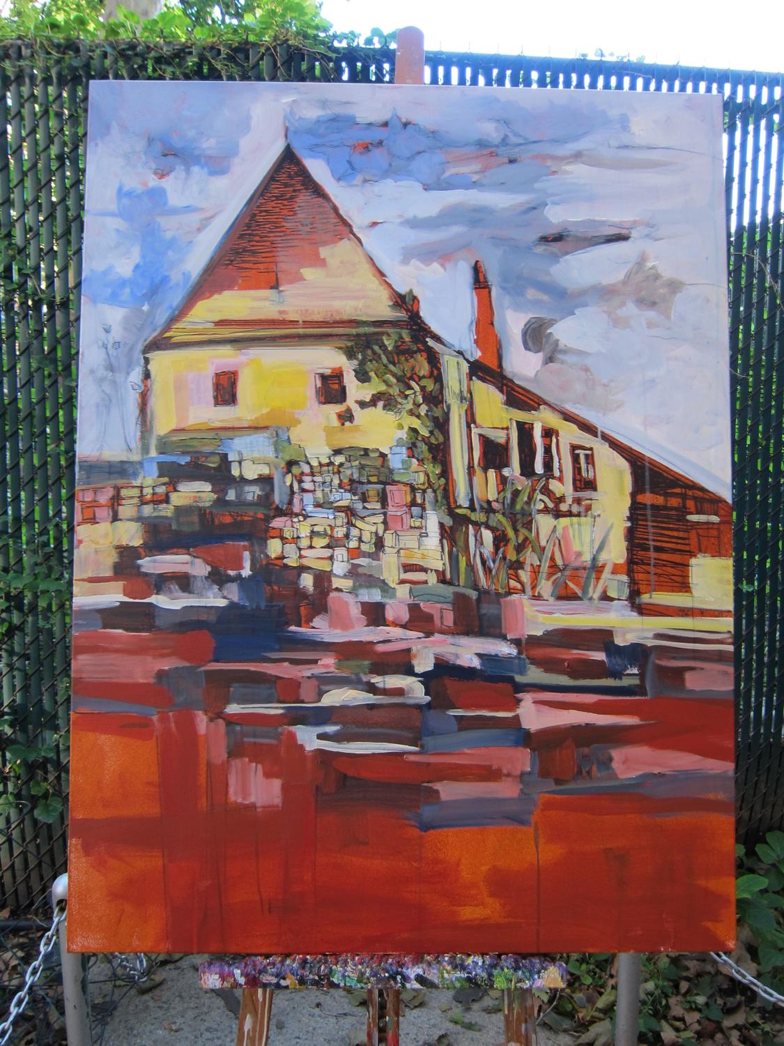 a painting of part of the countryside