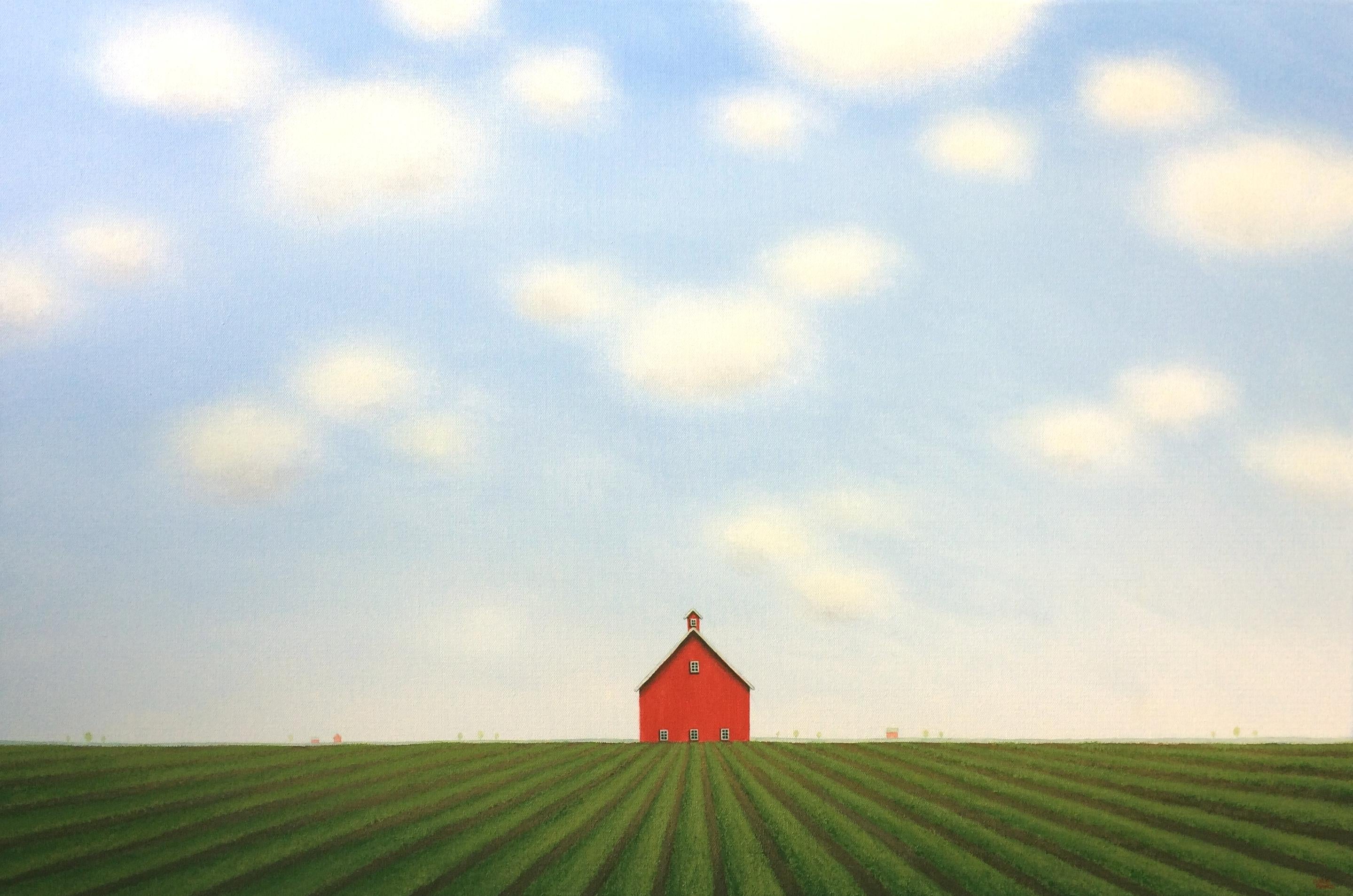 Rows Under The Big Summer Sky - Gray Landscape Painting by Sharon  France