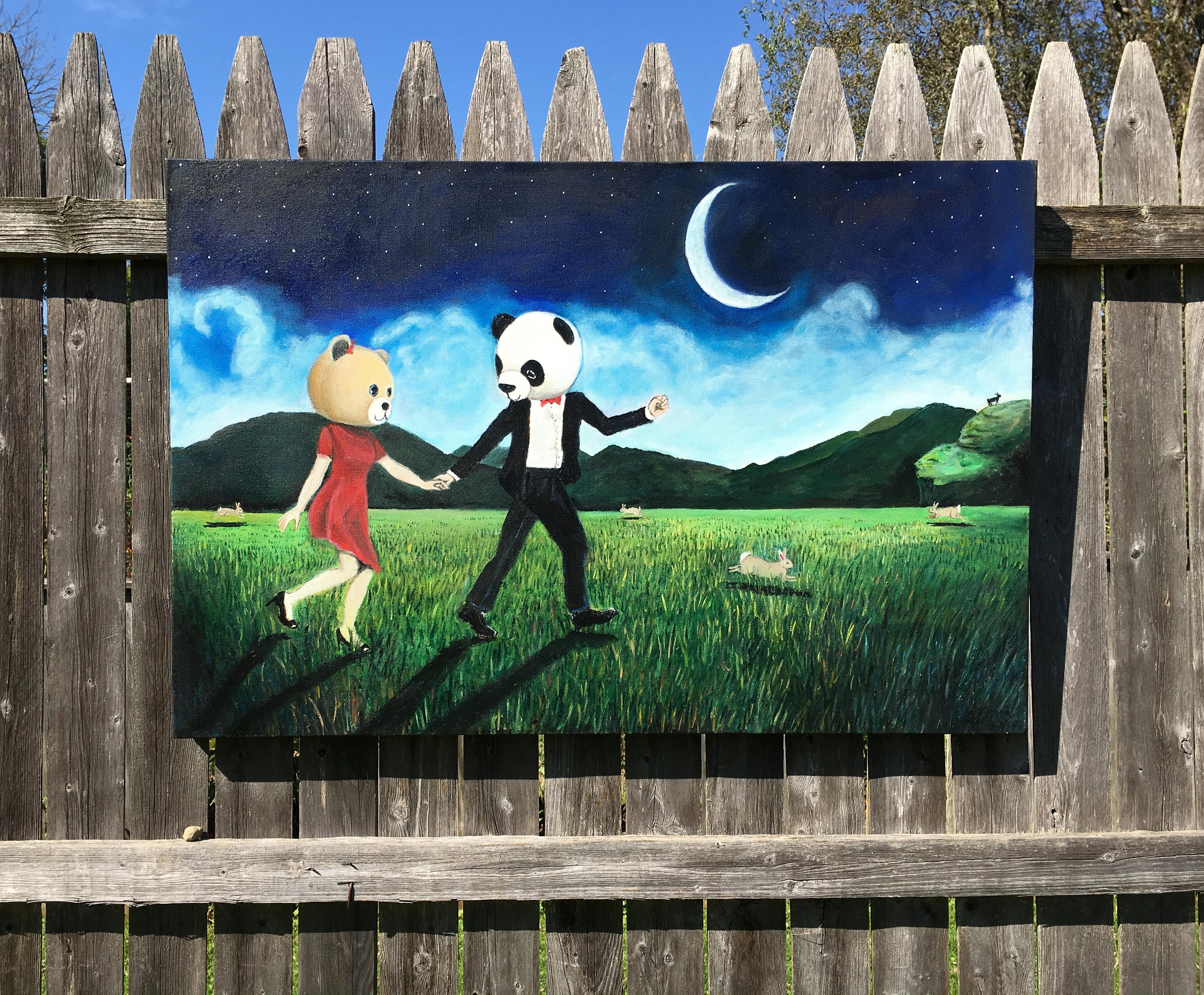 Frolicking by Moonlight - Surrealist Painting by Kat Silver