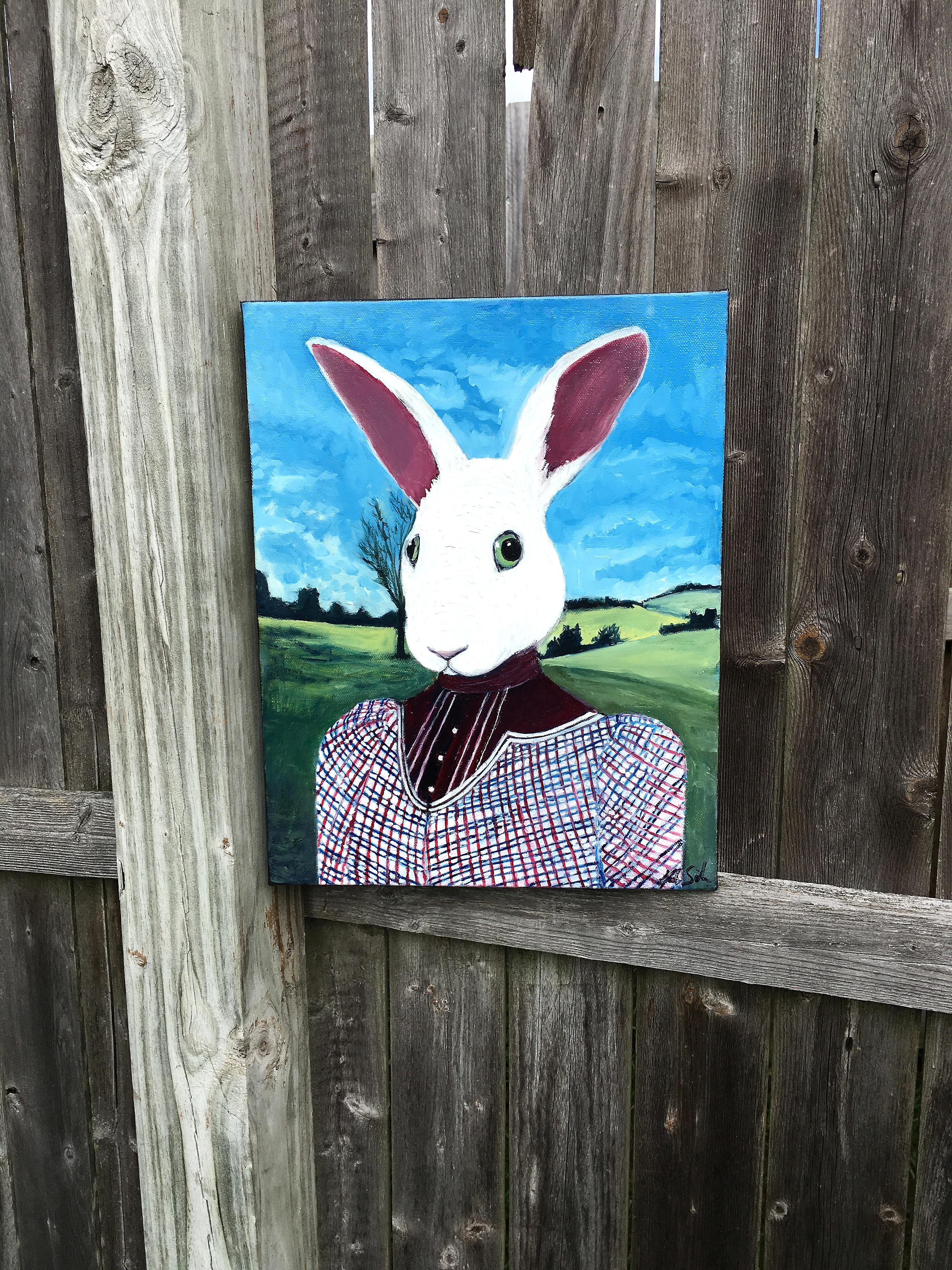 Retrato de la Señora Conejo - Painting Surrealista de Kat Silver