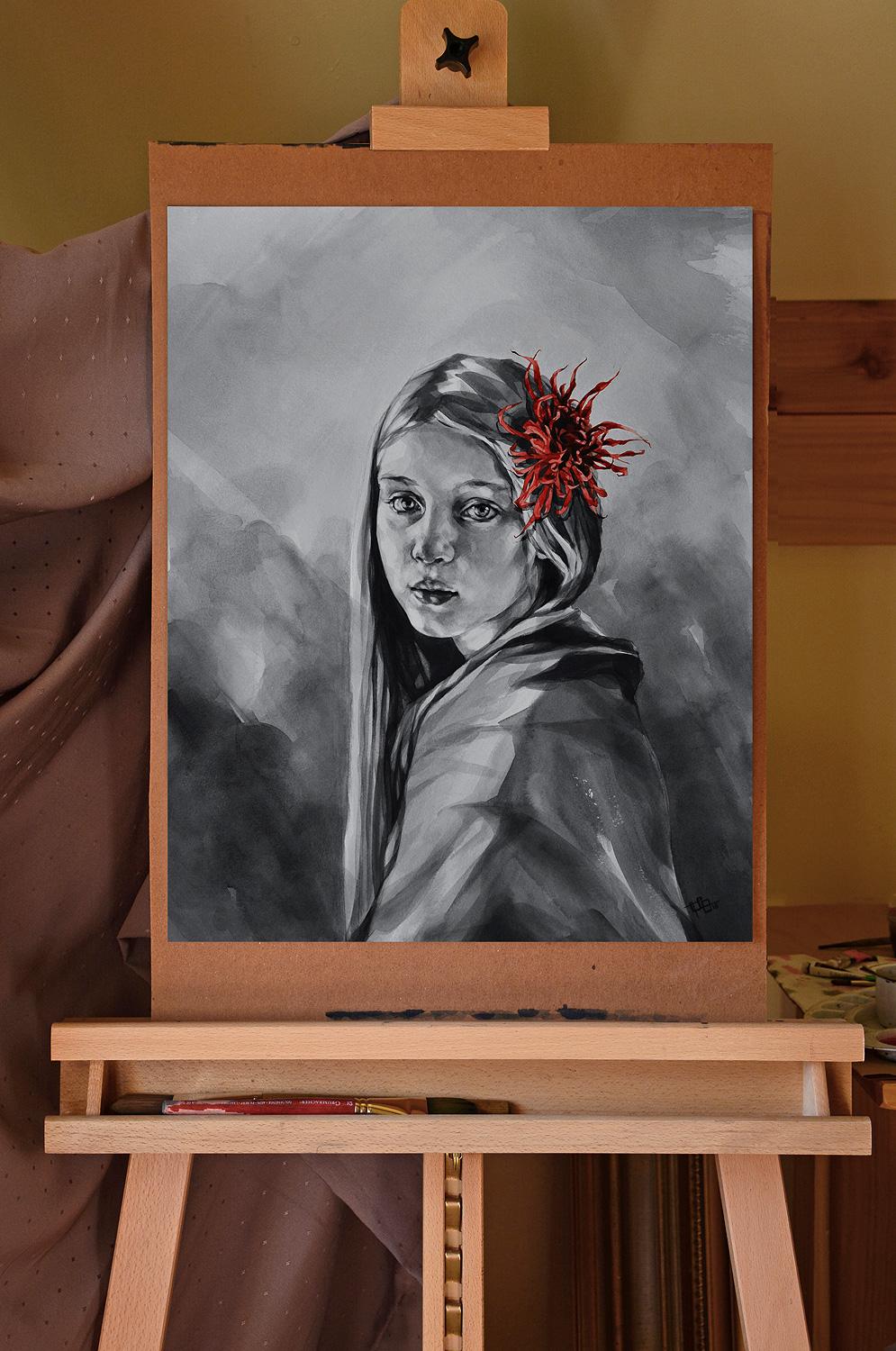 Girl With Chrysanthemum (Surrealismus), Art, von Suzanna Orlova
