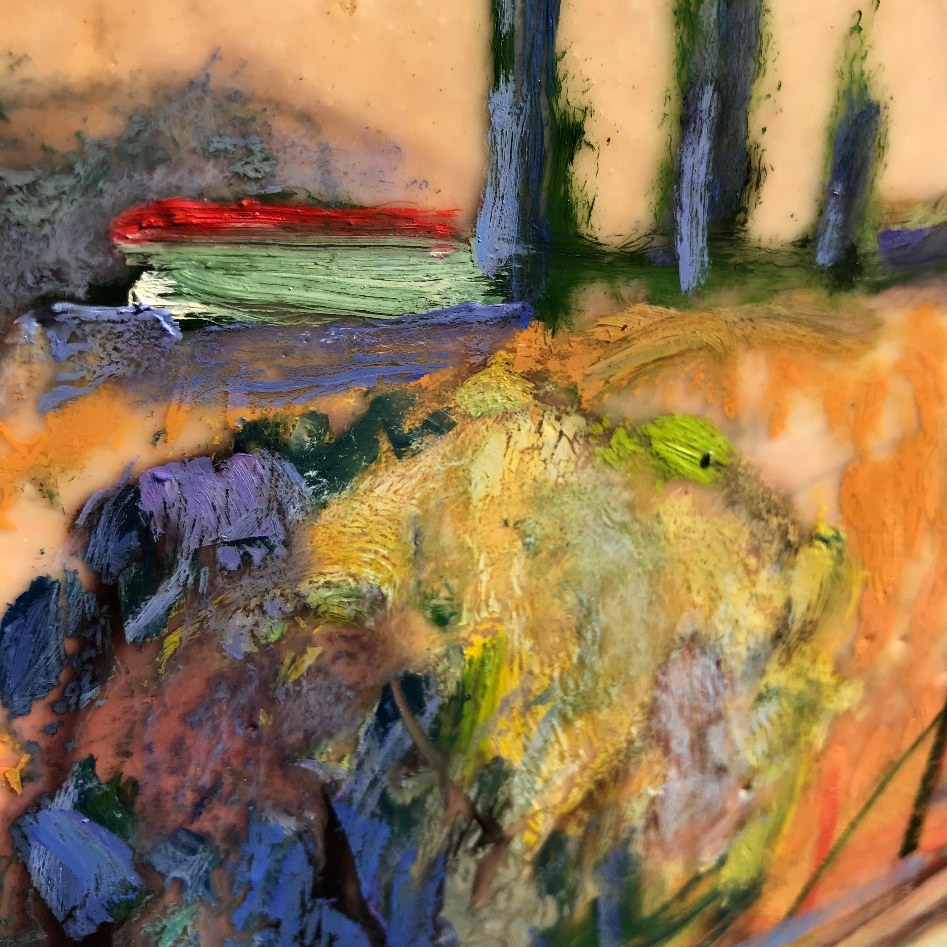<p>Artist Comments<br />My intention here is to get the viewer to feel as if they were on a mountain in Northern California. I covered my wood panel with glue and paper as a mordant for the beeswax / damar crystal coating. I use oils and pigments