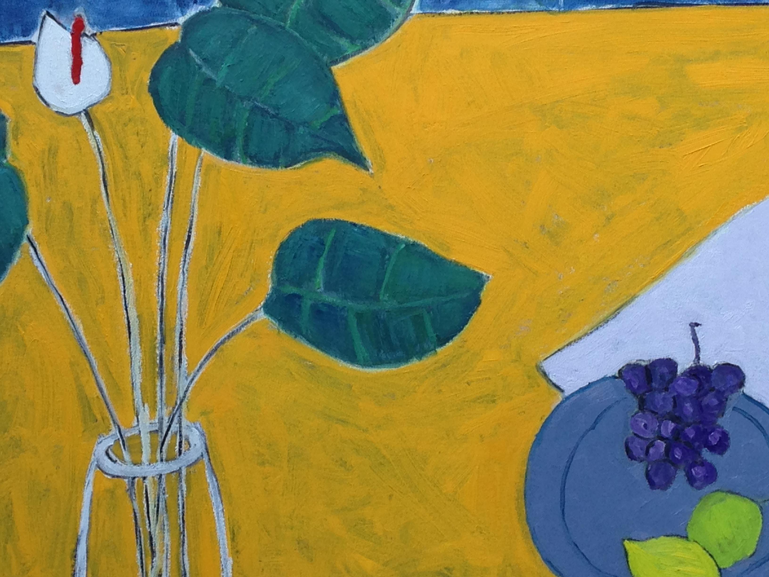 Hostas on Yellow Table - Painting by Feng Biddle