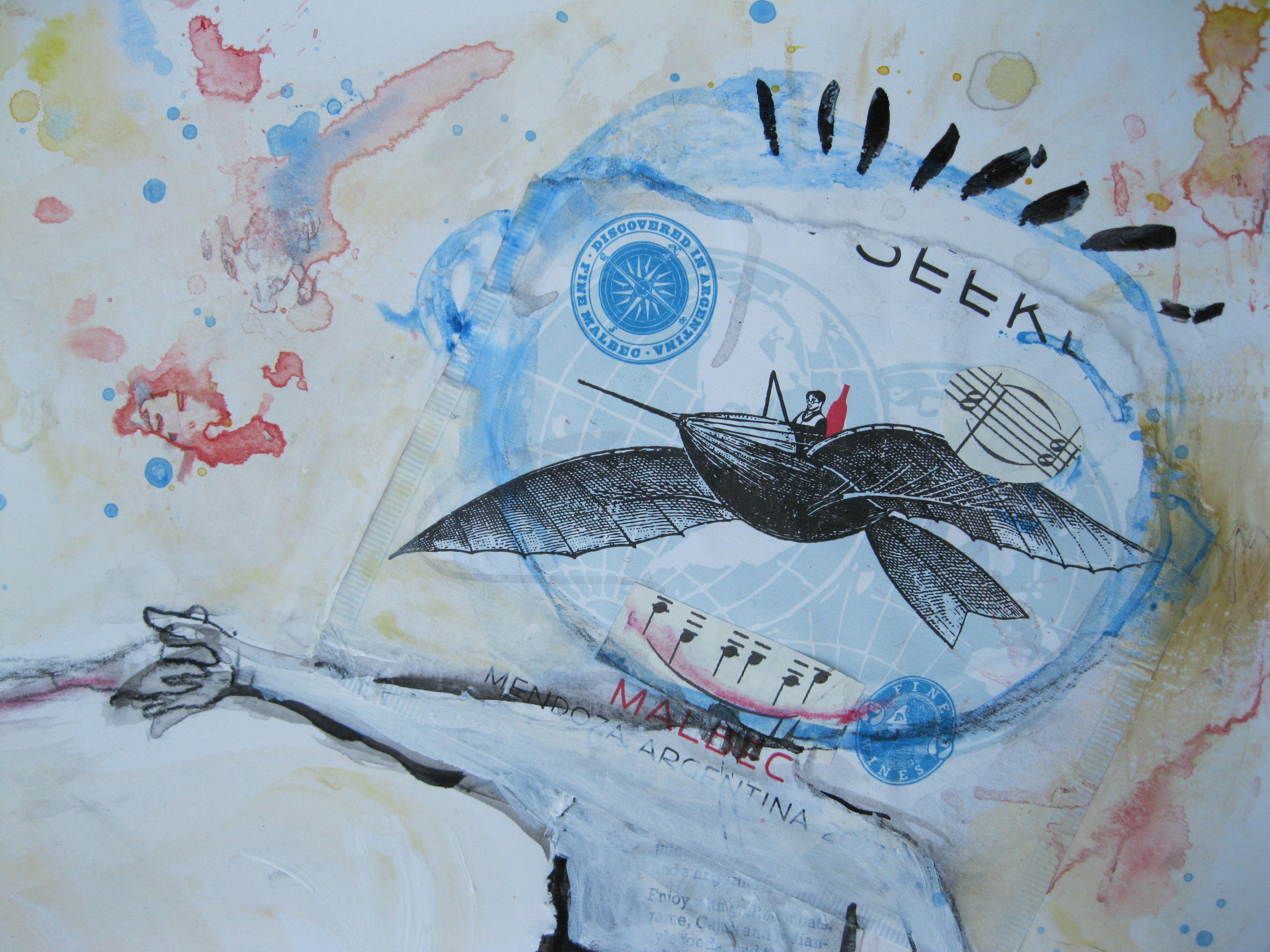 <p>Artist Comments<br />Using a Malbec wine label and pieces of a map, this happy couple dances upon quarter notes.</p><p>About the Artist<br />Libby Ramage infuses a playful and whimsical mood into her works. In fact, she credits the children she