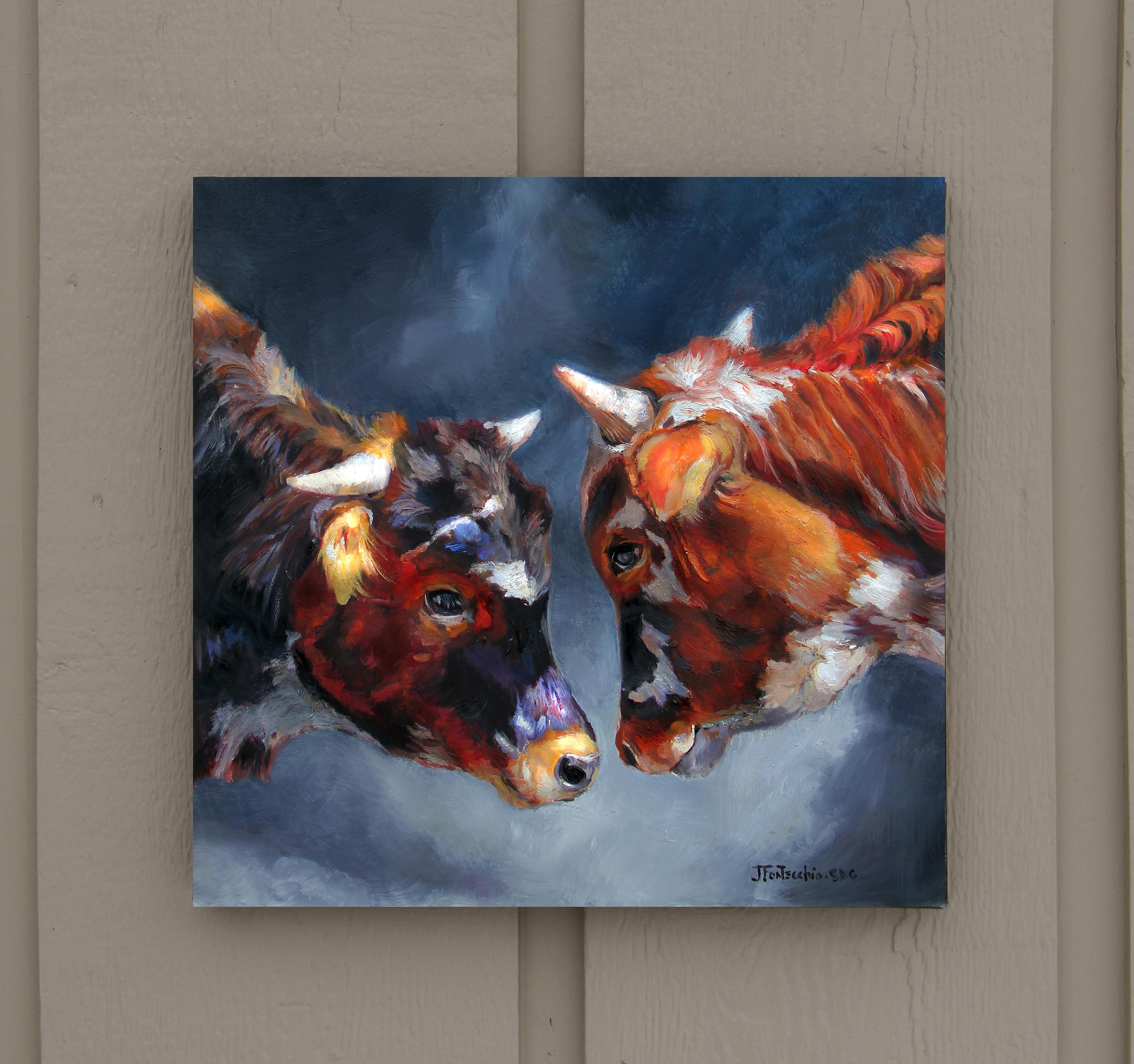 <p>Artist Comments<br />Two young longhorns eyeing one another. This photo was captured in Texas by a friend.</p><p>About the Artist<br />Jan’s lifelong passion for animals and art have collided in the images she paints.  Her Western subject matter