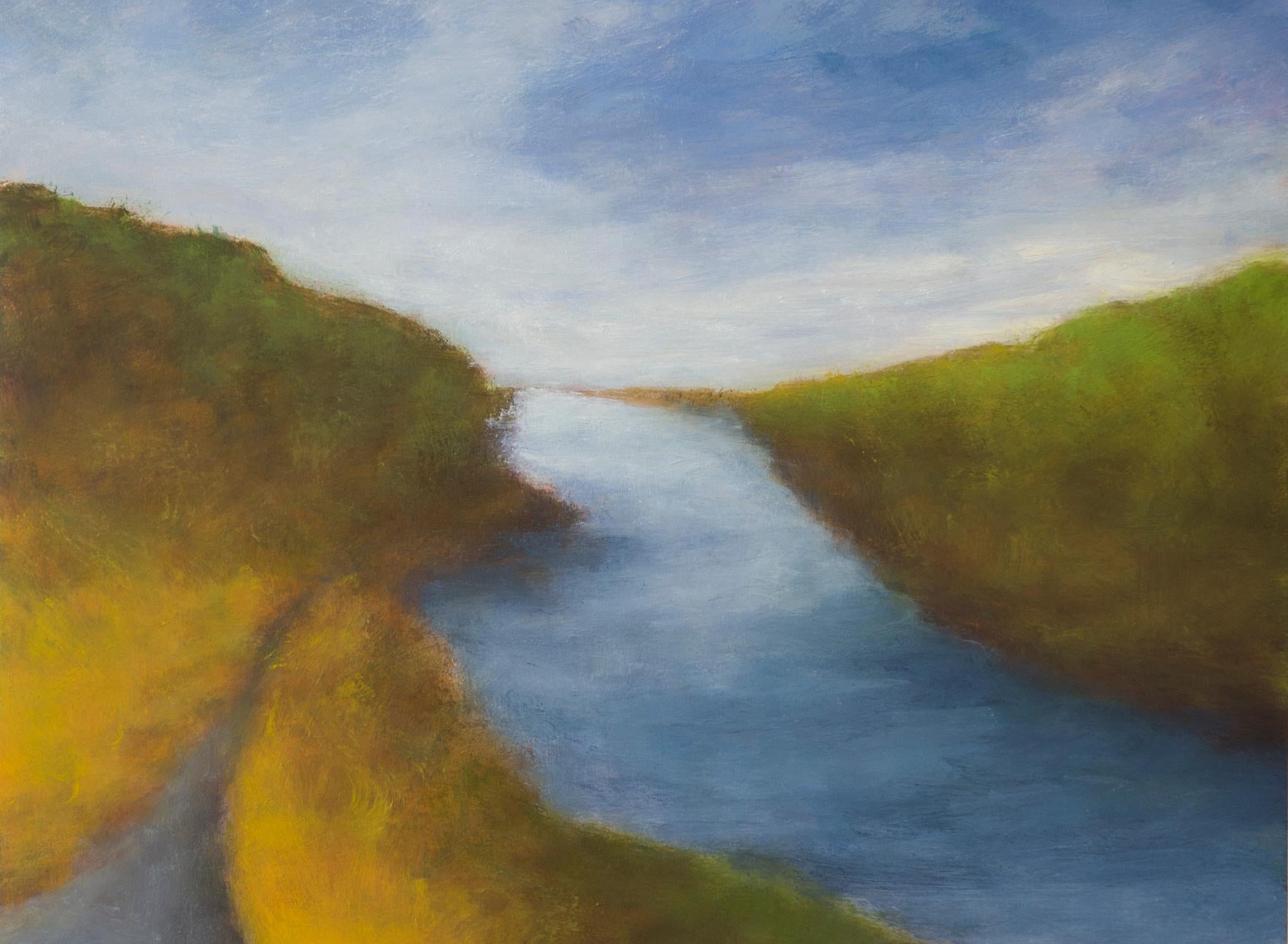 Upstream in Iceland - Brown Landscape Painting by Victoria Veedell