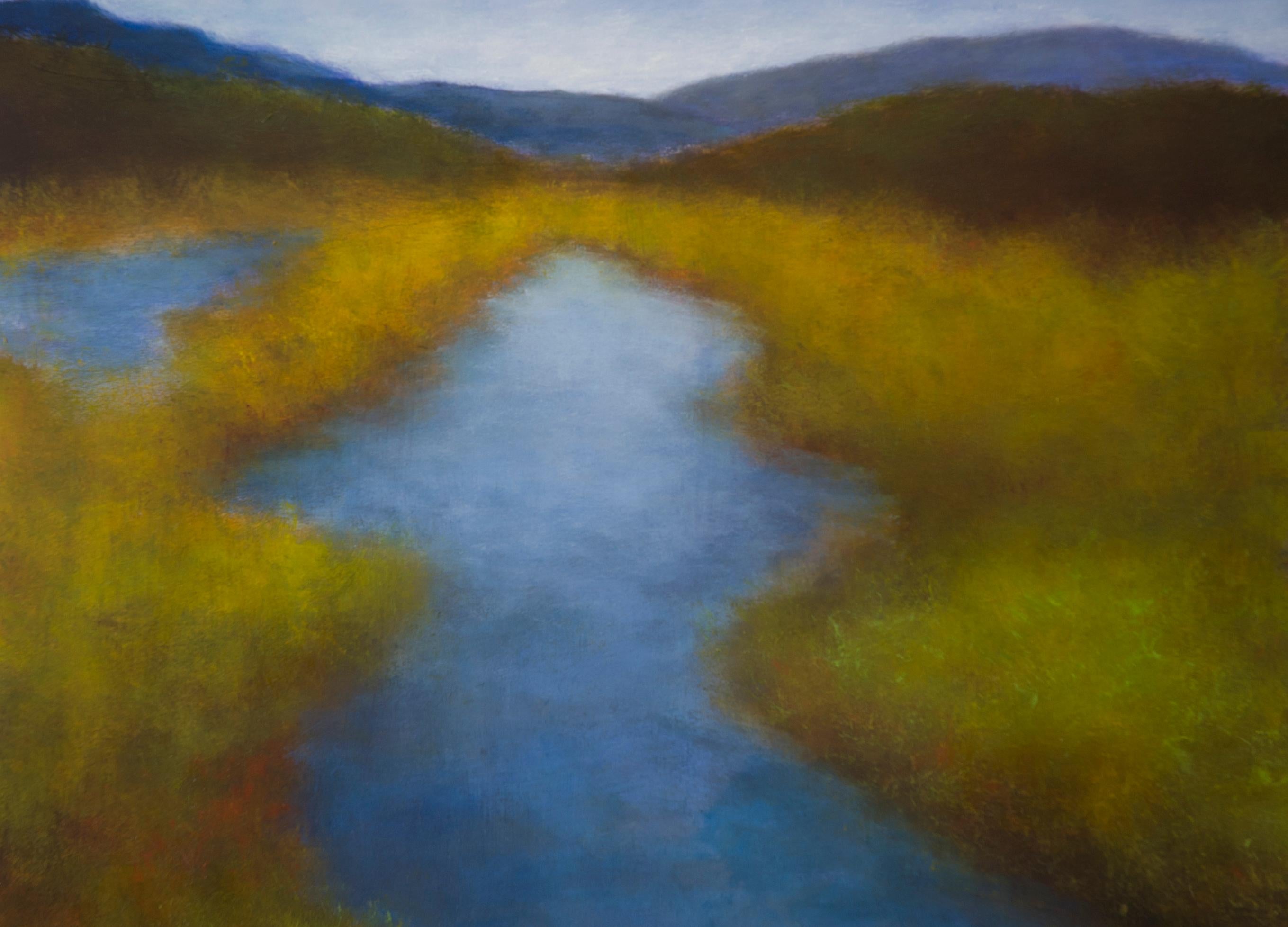 Follow the Stream - Iceland - Brown Landscape Painting by Victoria Veedell