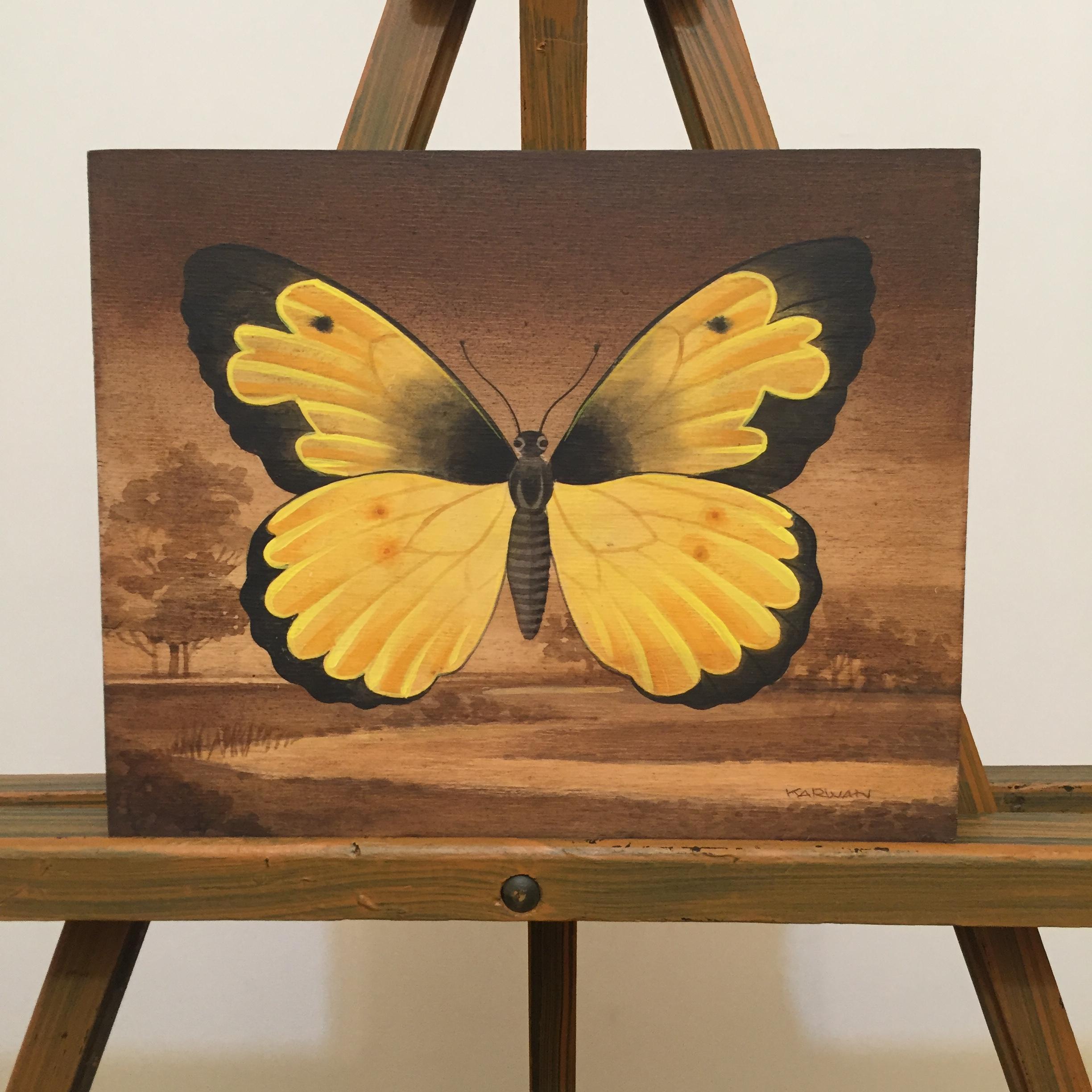 Yellow Butterfly Landscape (Surrealismus), Painting, von Johnny Karwan