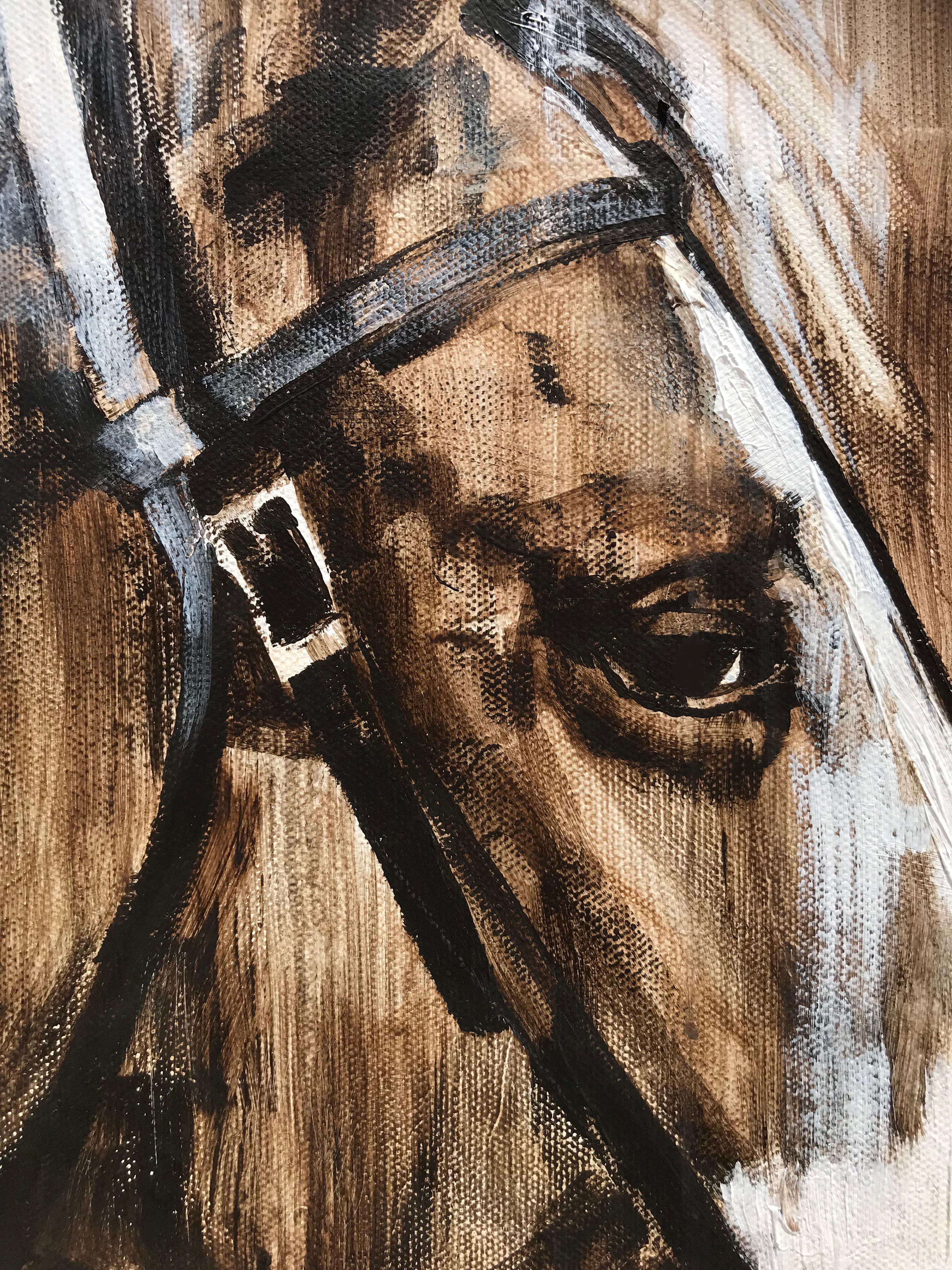 <p>Artist Comments<br />My goal with this piece was a bold, classic mono-color western horse. I used only burnt umber darkened with carbon black and white. I wanted to explore the pure structure of the horse without the influence of
