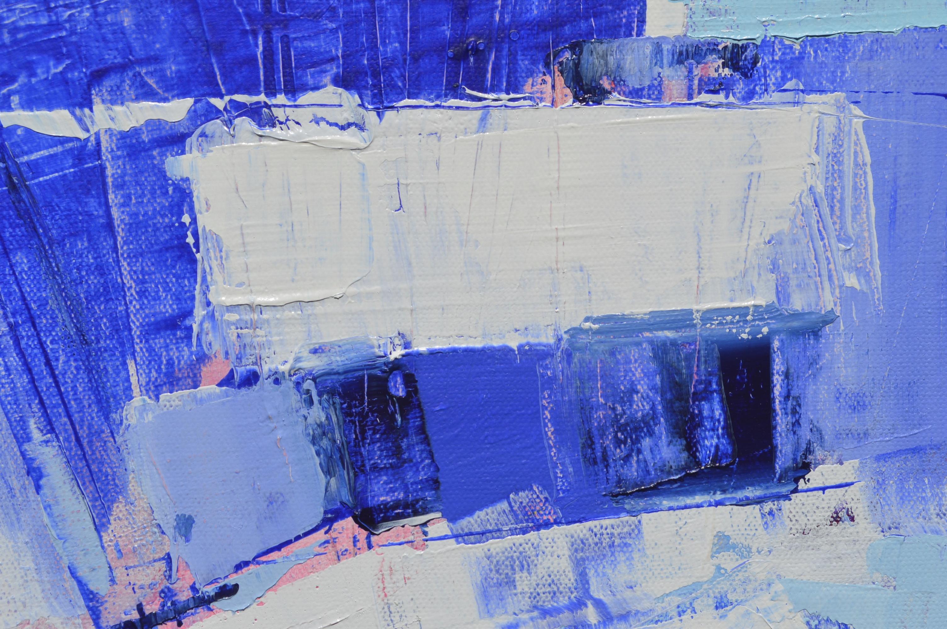 Bleu abstrait - Gris Abstract Painting par Patrick O'Boyle
