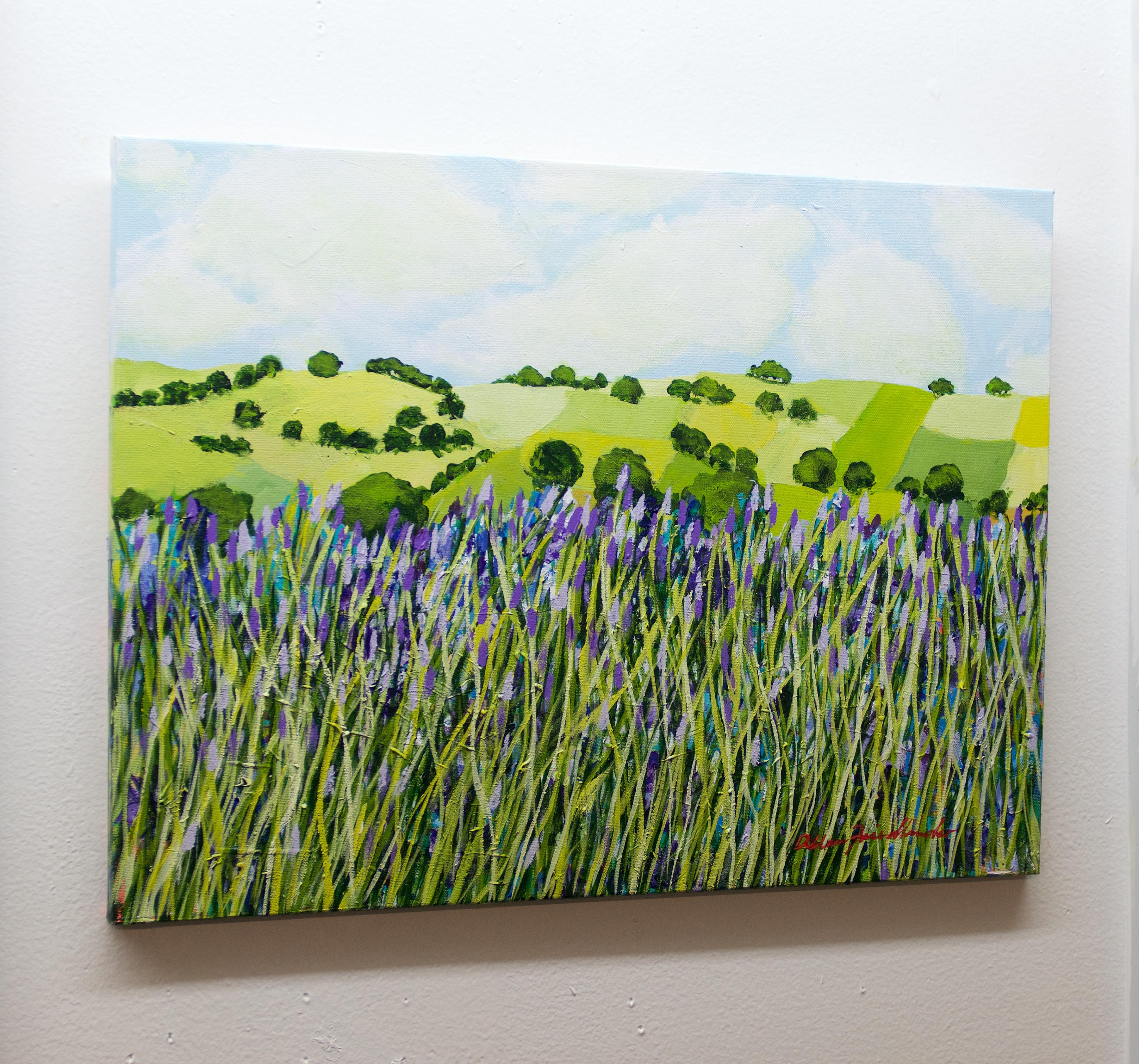 Blue Grass - Marron Landscape Painting par Allan P. Friedlander