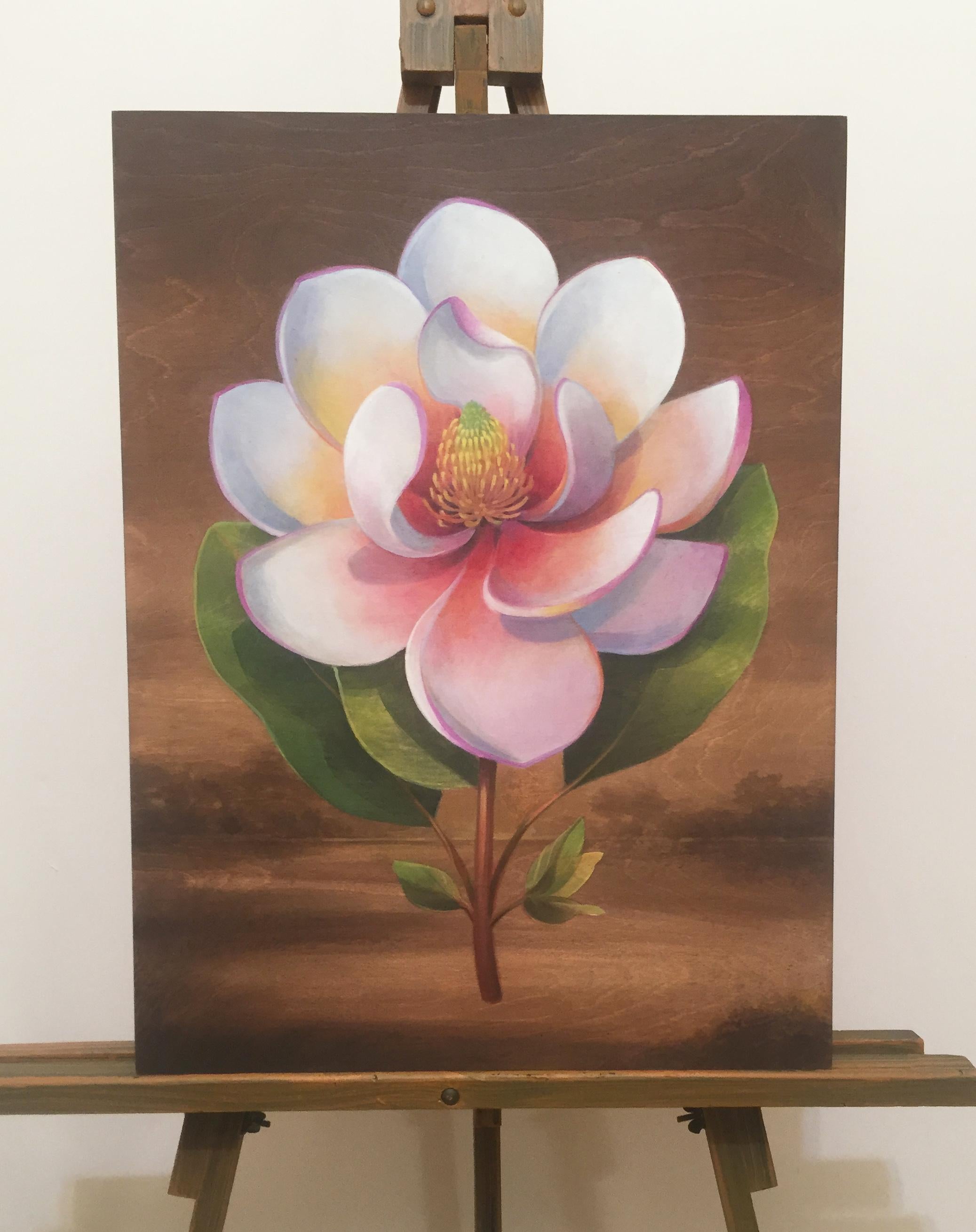 <p>Artist Comments<br>My inspiration for this piece in a series of floral landscapes, is the contrast of a bucolic and dreamy sepia landscape with a colorful and vibrant flower foreground. This is painted on a birch panel in many transparent layers
