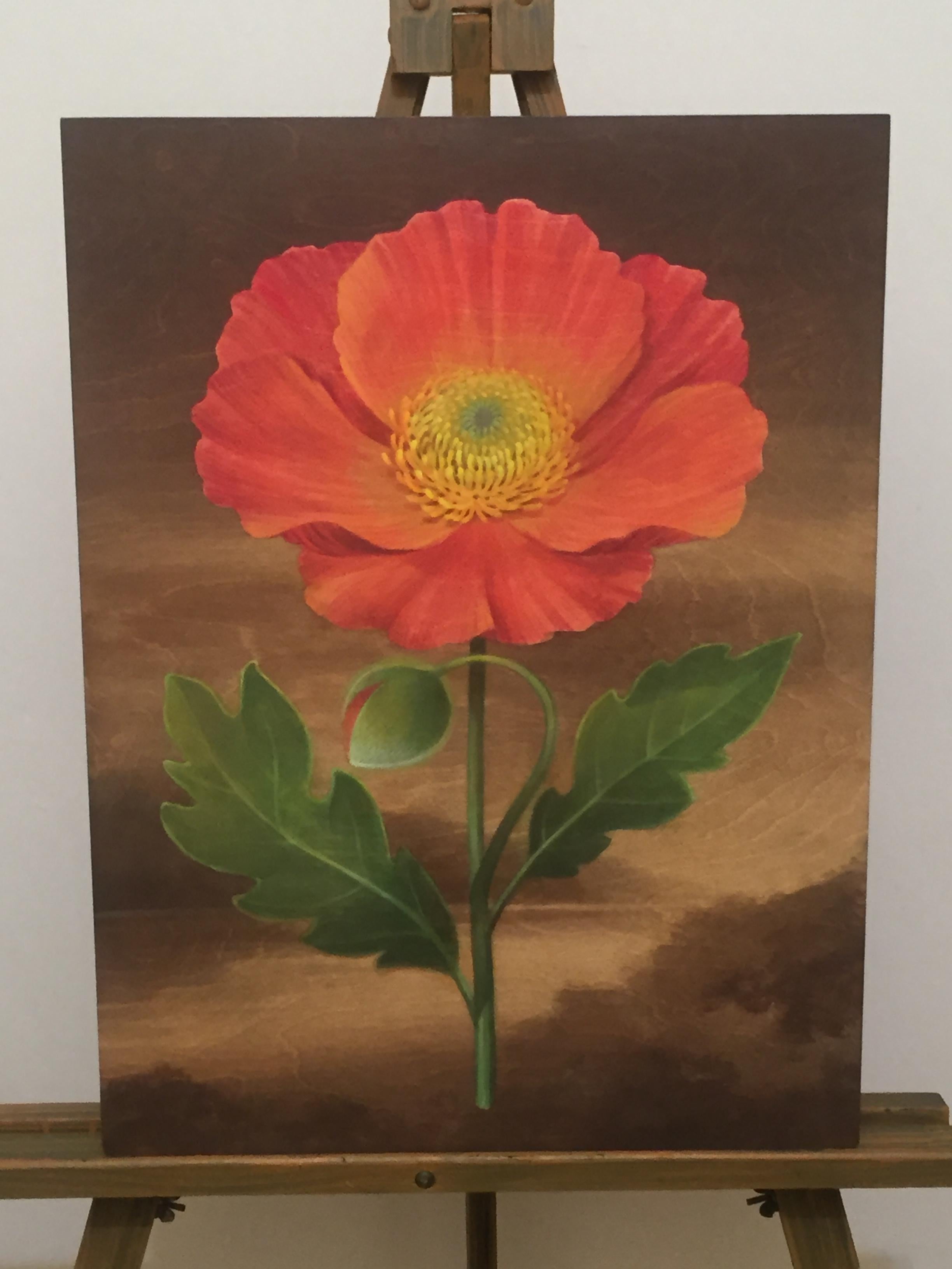 <p>Artist Comments<br>My inspiration for this piece in a series of floral landscapes, is the contrast of a bucolic and dreamy sepia landscape with a colorful and vibrant flower foreground. This is painted on a birch panel in many transparent layers
