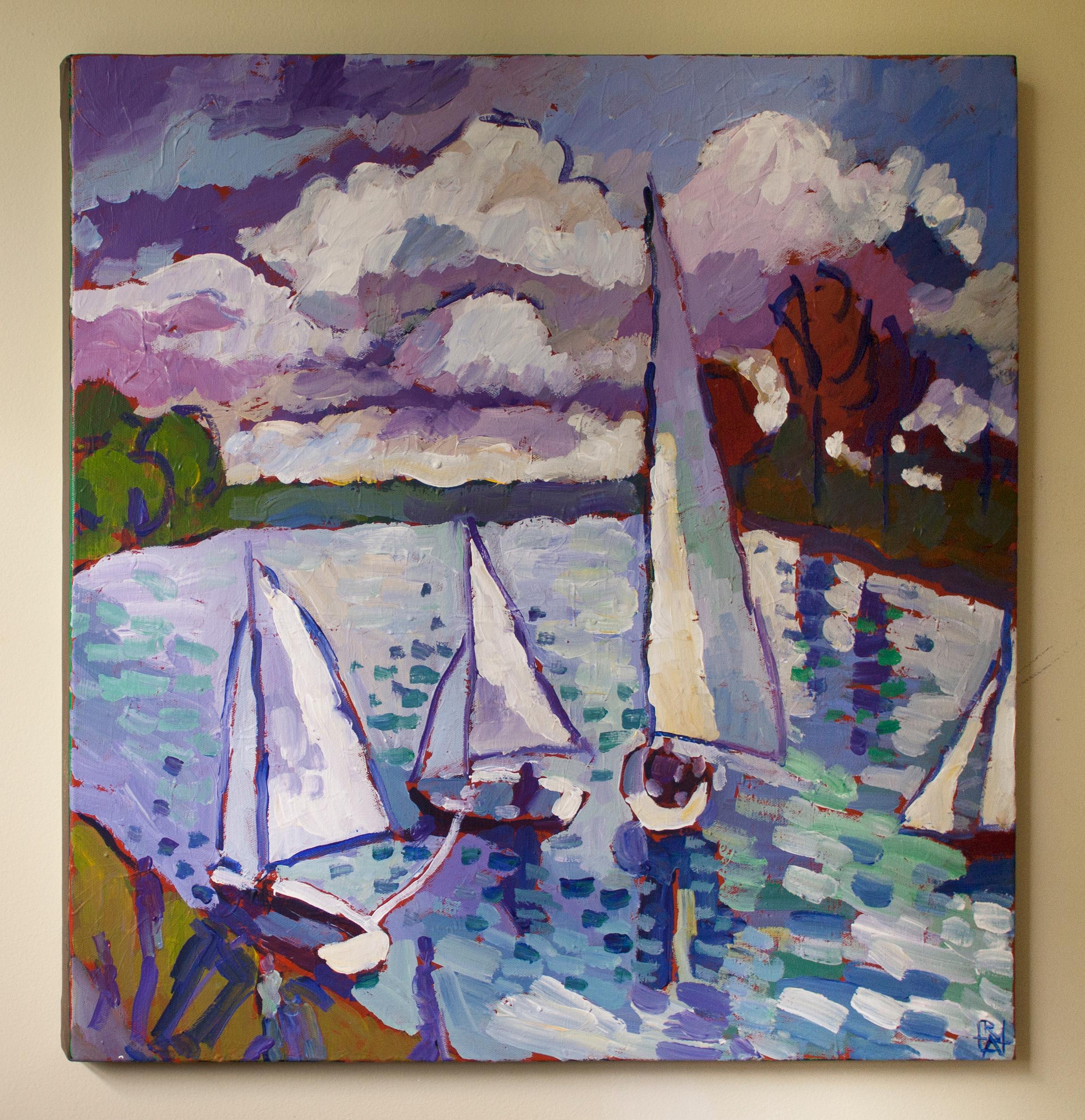 Sailboats - Abstract Impressionist Painting by Robert Hofherr