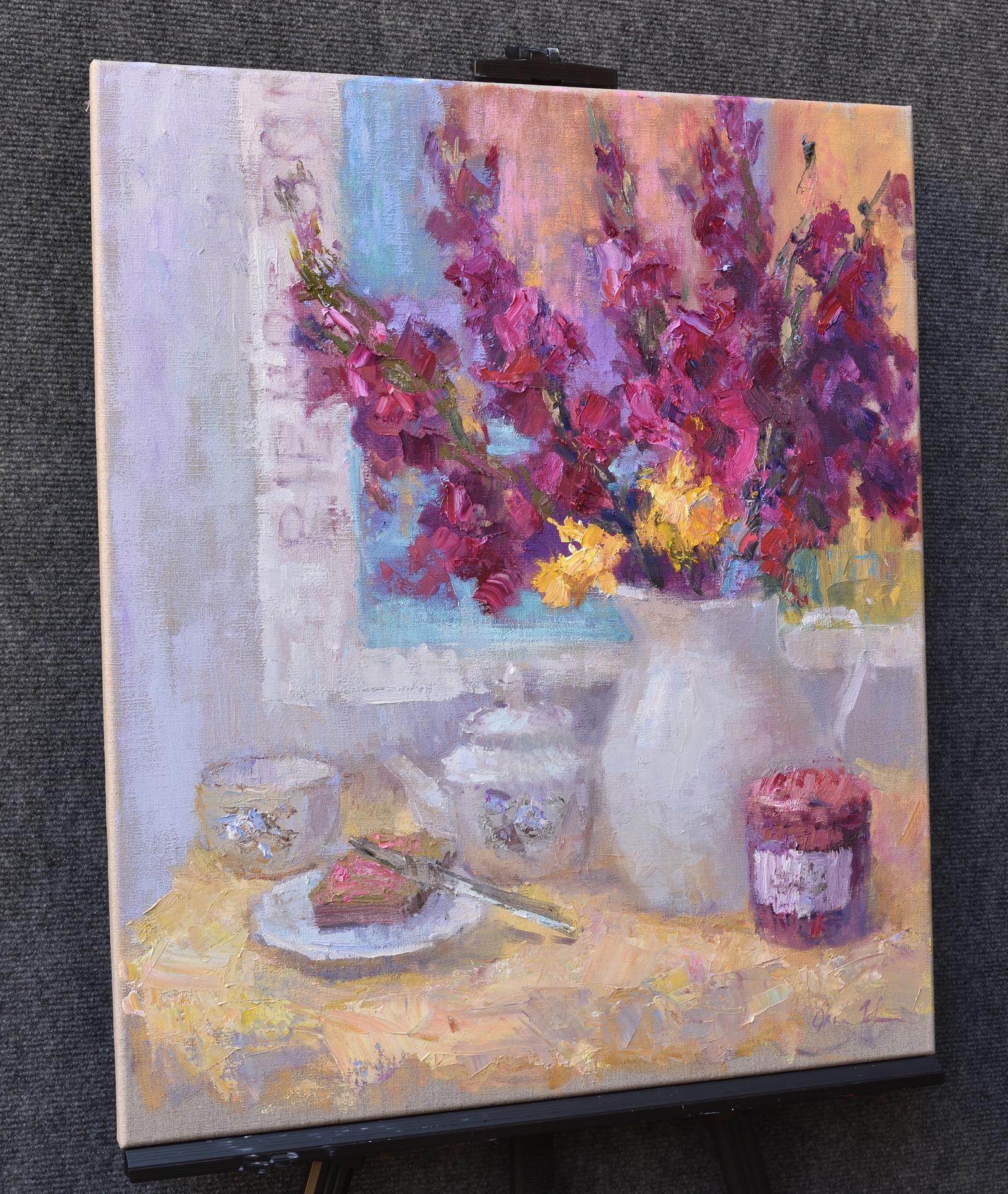 <p>Artist Comments<br />I bought a poster of a beautiful painting by one of my favorite artists, Pierre Bonnard.  I admire his work and love his amazing sense of color.  The poster was an inspiration for this composition.  I chose the gladioli and