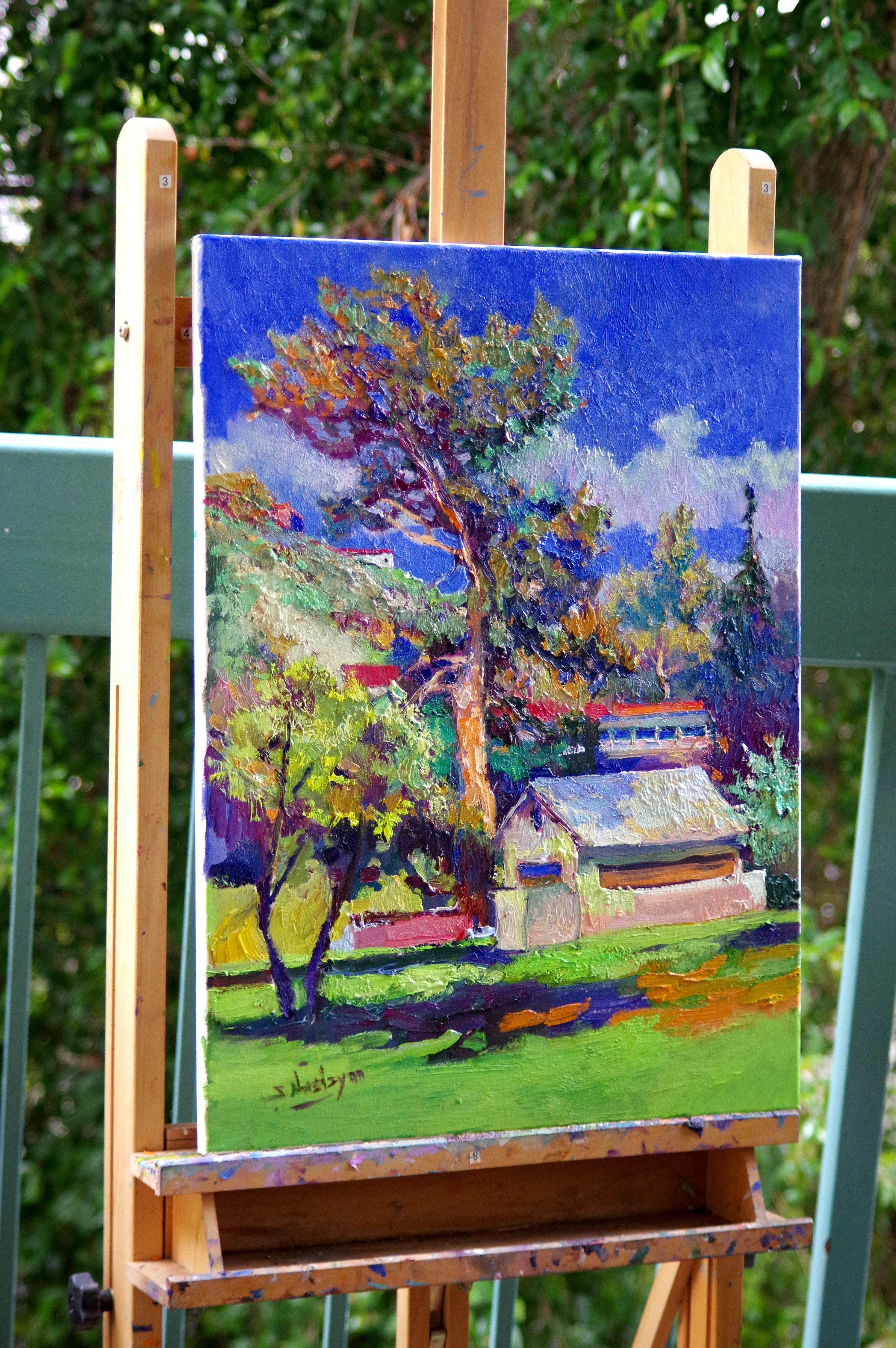 House Under Big Pine Tree (Midday) - Painting by Suren Nersisyan