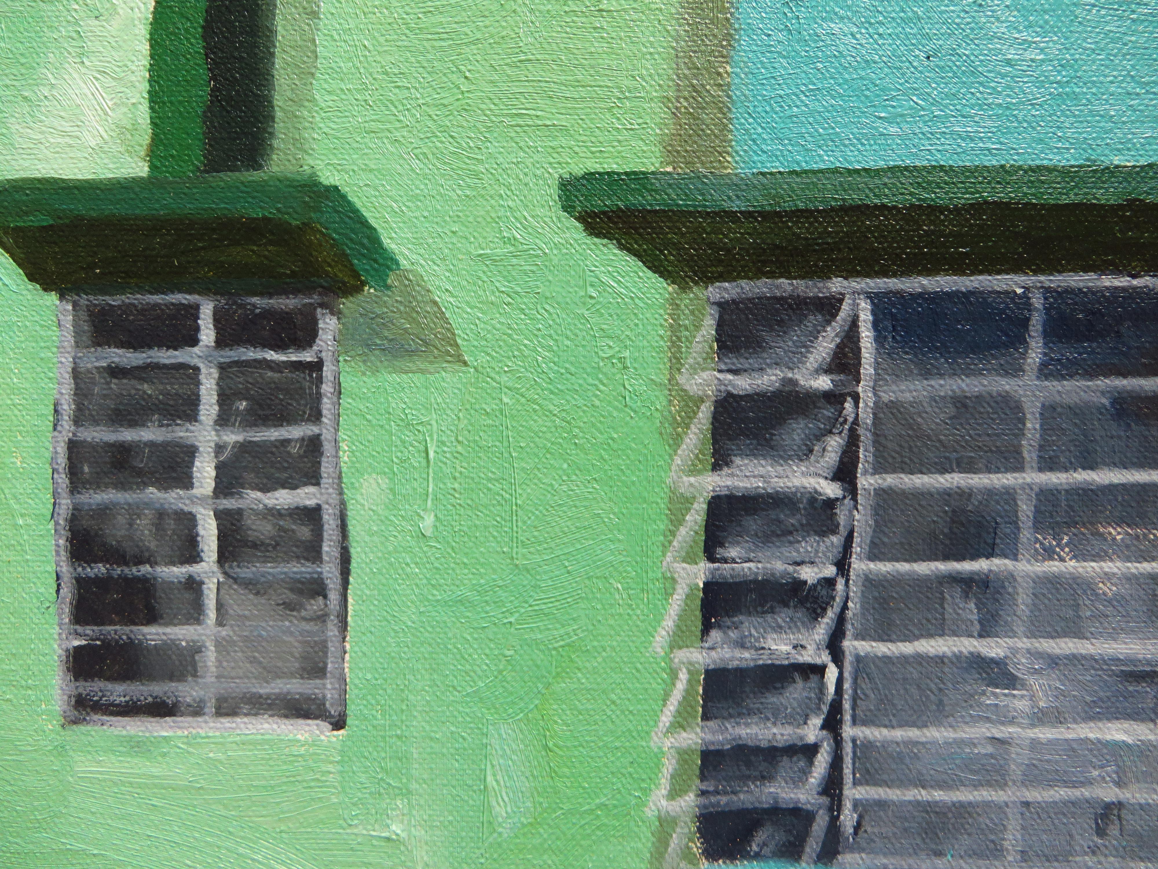 Green Apartments - Contemporary Painting by Mitchell Freifeld