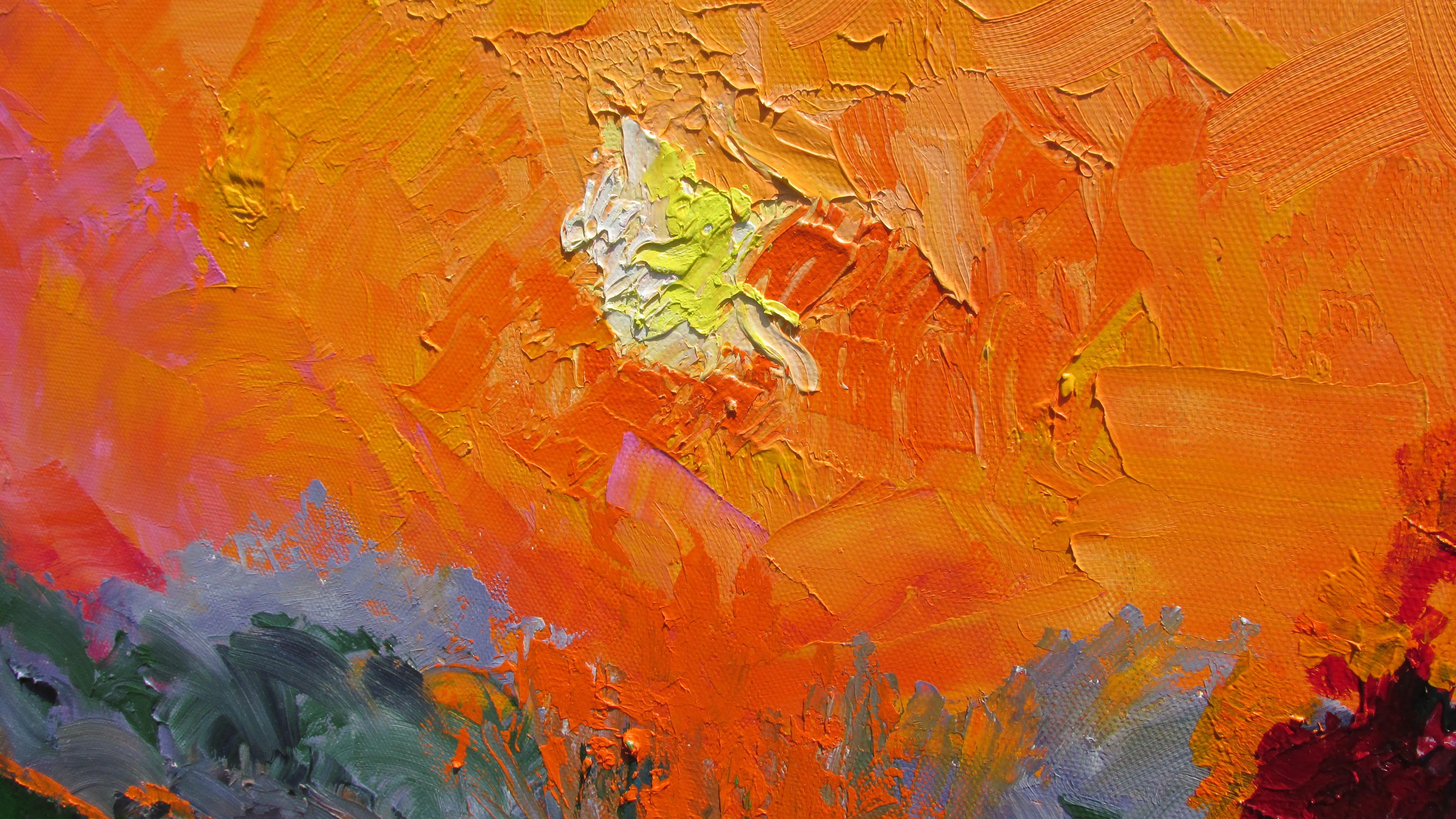 <p>Artist Comments<br />In this piece I wanted to show the last light from a setting sun ricocheting off the trees and the bushes and reflecting in the pond.</p><p>About the Artist<br />Weldon Ball creates bright, abstract landscapes that oftentimes