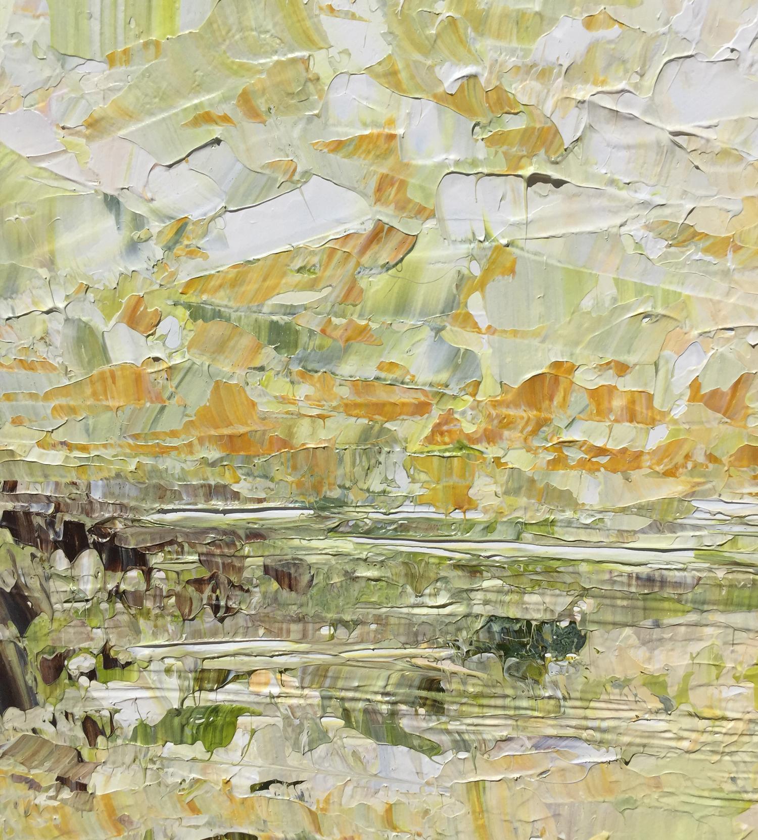 Clouds on Man Tor - Beige Abstract Painting by Ruth LaGue