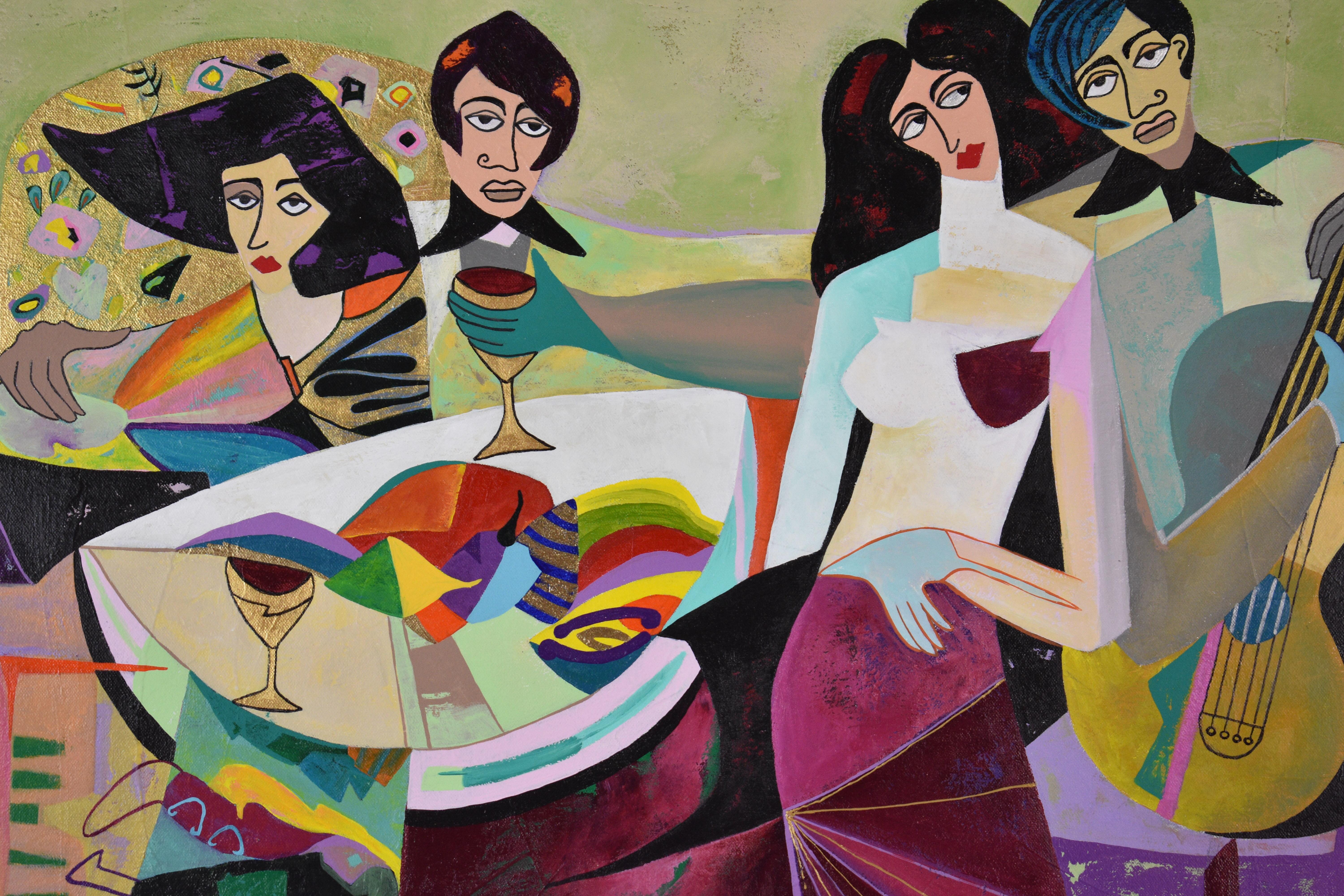 Fancy Party - Brown Figurative Painting by Diana Rosa