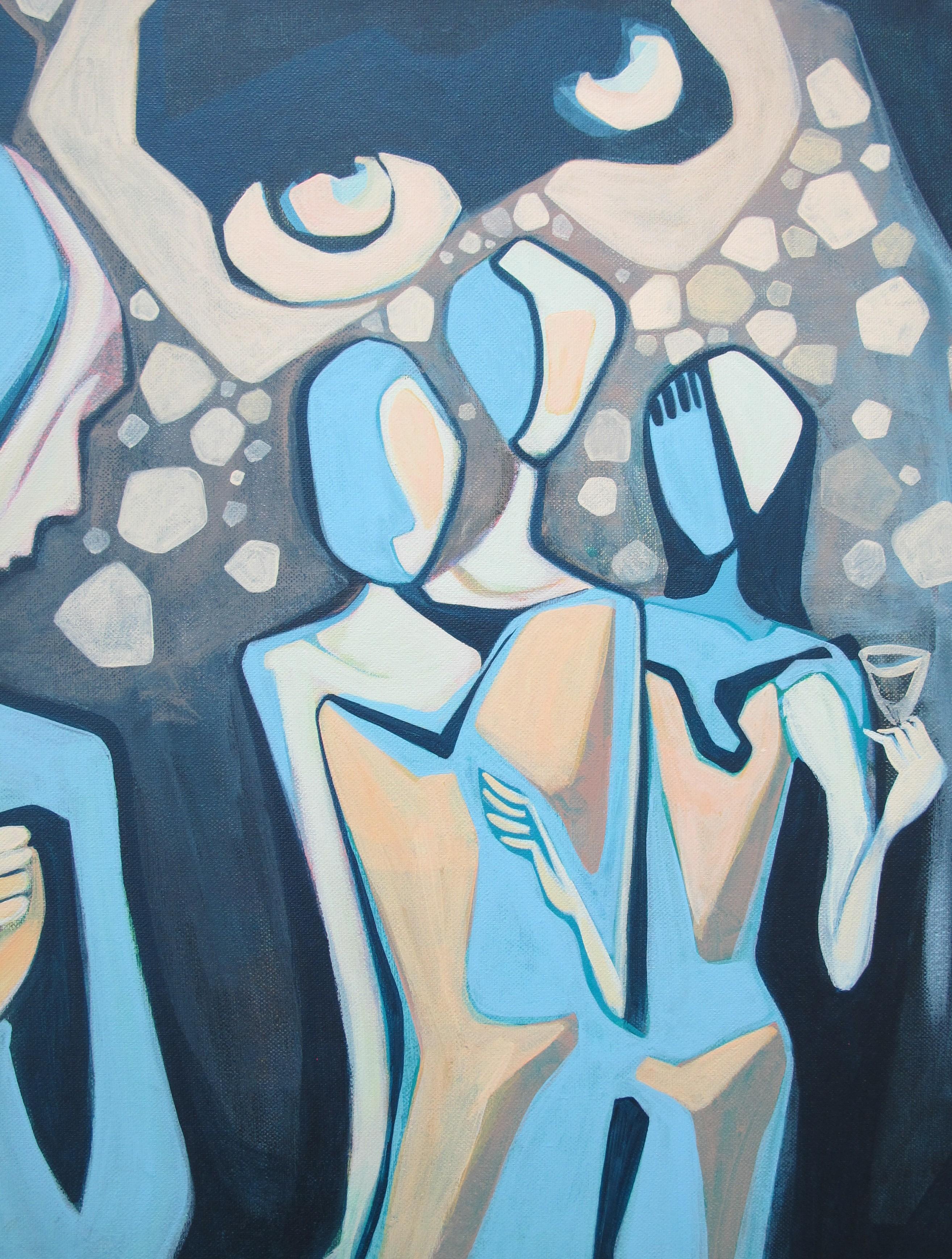 Soirée dans un bar - Bleu Portrait Painting par Diana Elena Chelaru