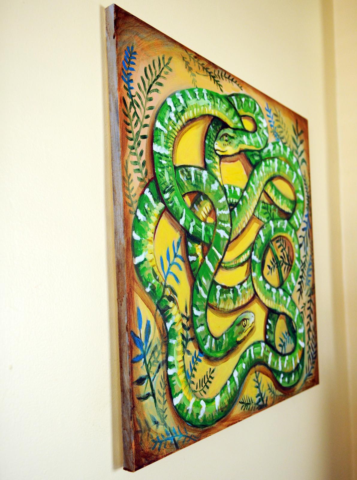 Green Snakes - Painting by Kira Yustak
