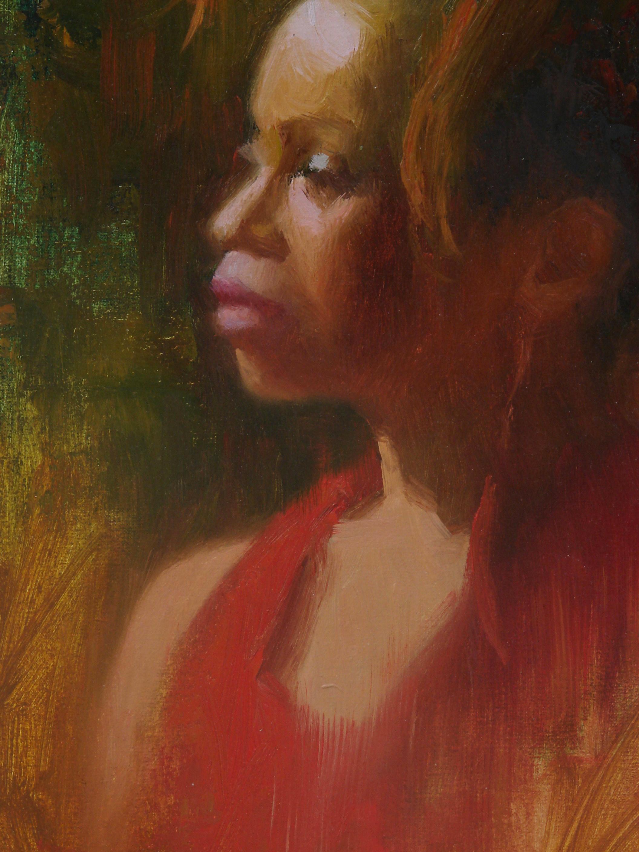 Lady in Red - Brown Figurative Painting by Sherri Aldawood