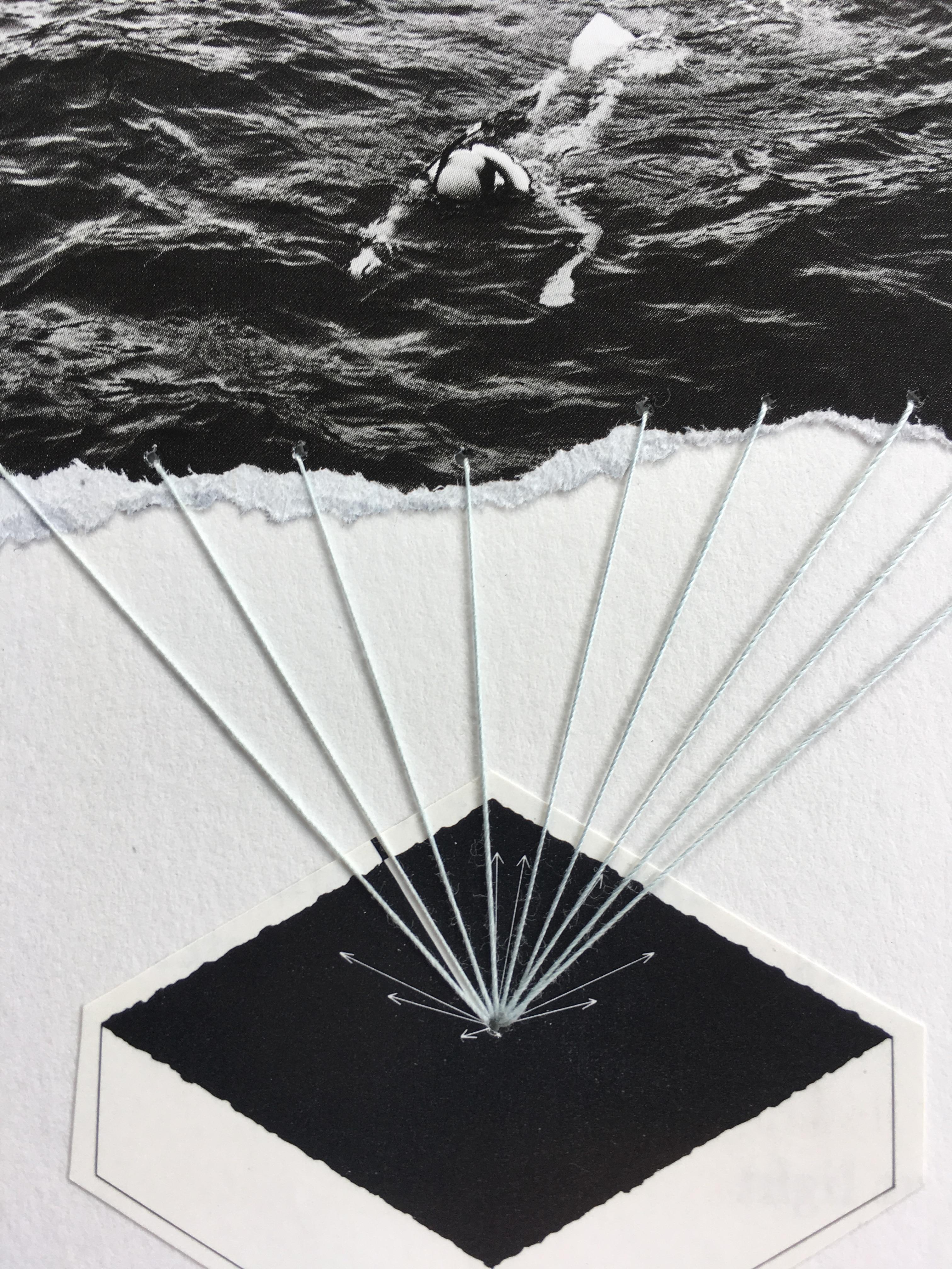 <p>Artist Comments<br />Diver is part of my newest series of mixed media works. I meticulously hand cut from vintage paper. The work is collage and thread on heavy weight paper, with archival adhesive. It is matted with an archival matte and backing