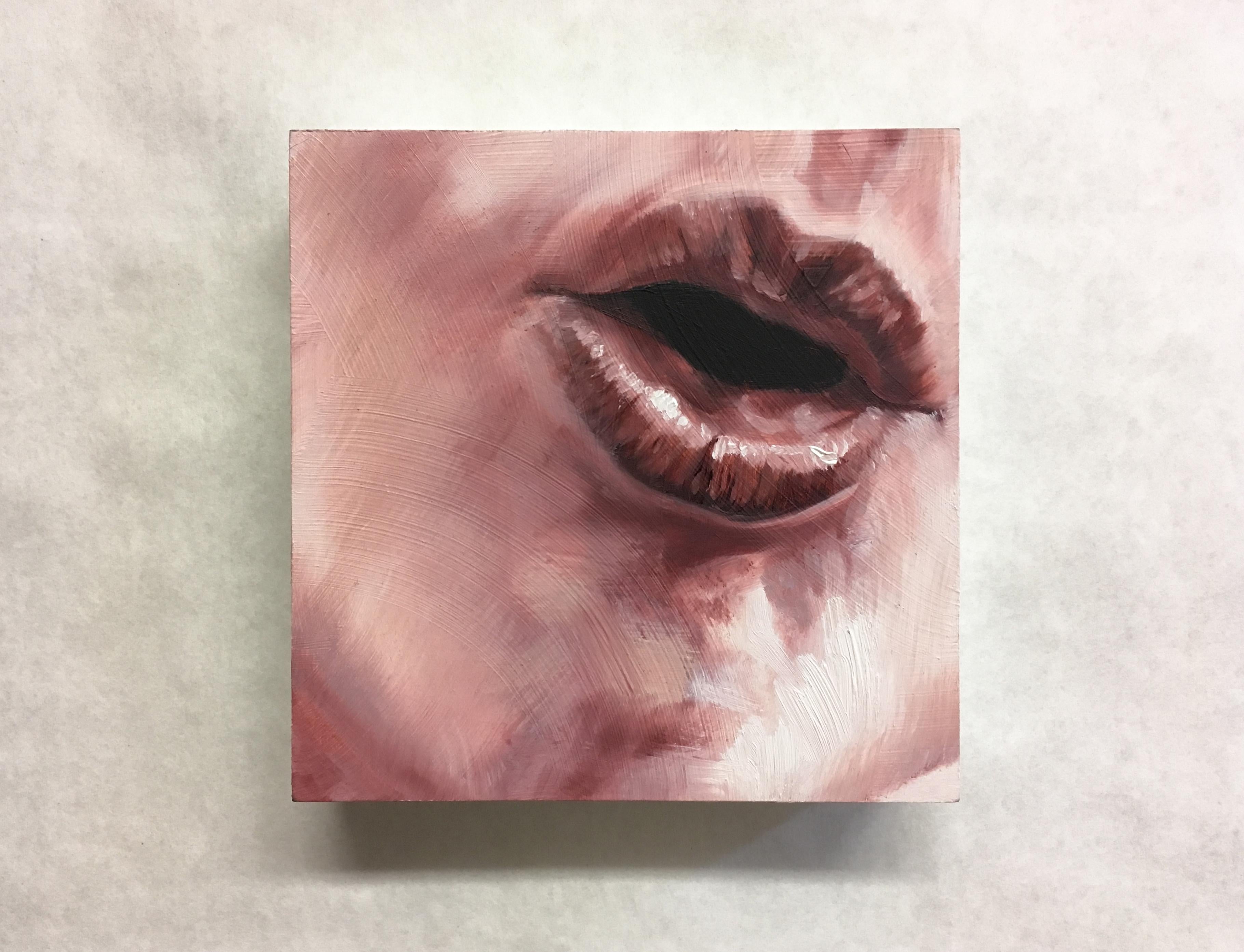 Pucker, Oil Painting - Brown Portrait Painting by Shaina Craft