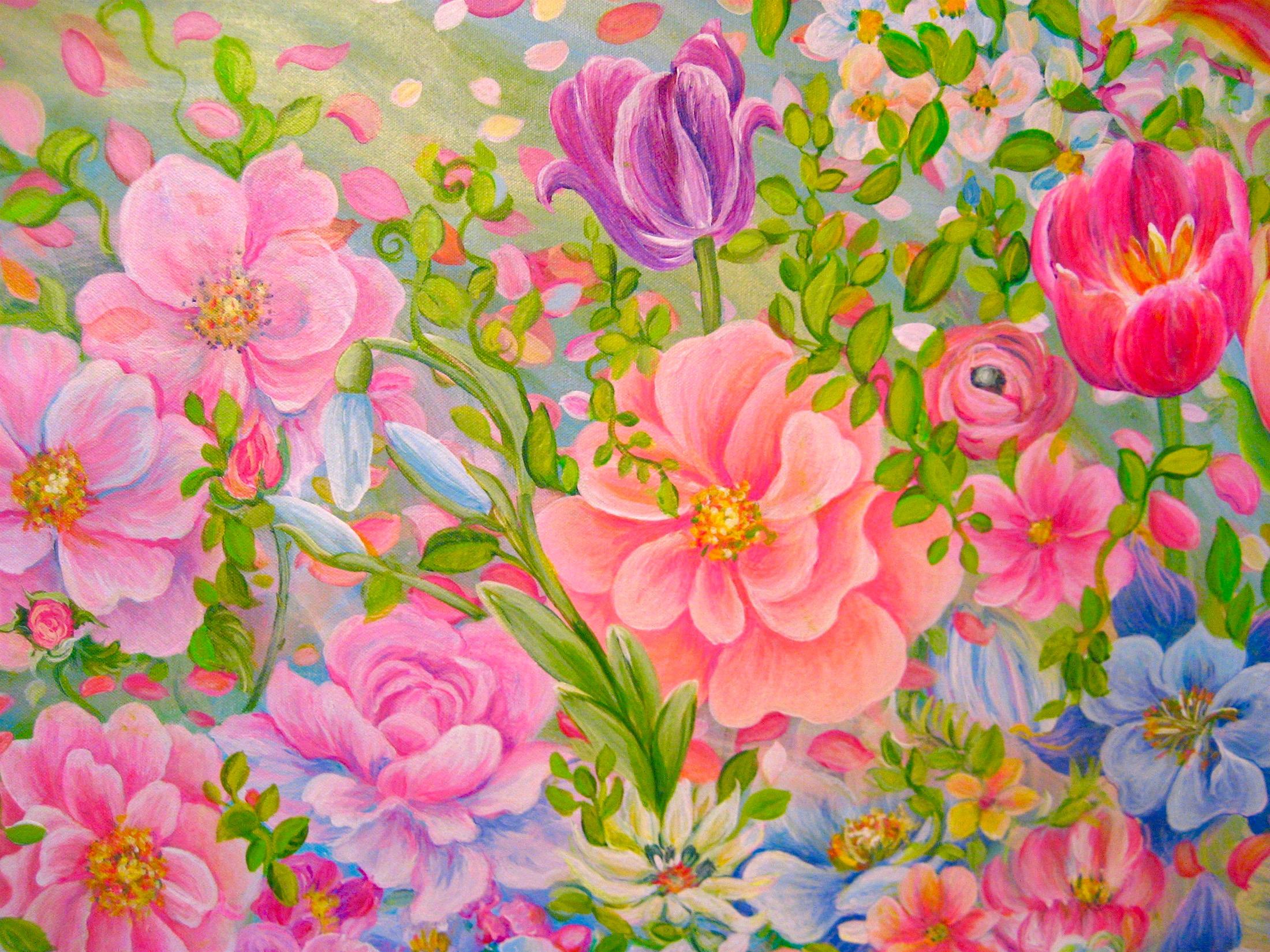 Peinture originale Blooms - Marron Still-Life Painting par Natasha Tayles
