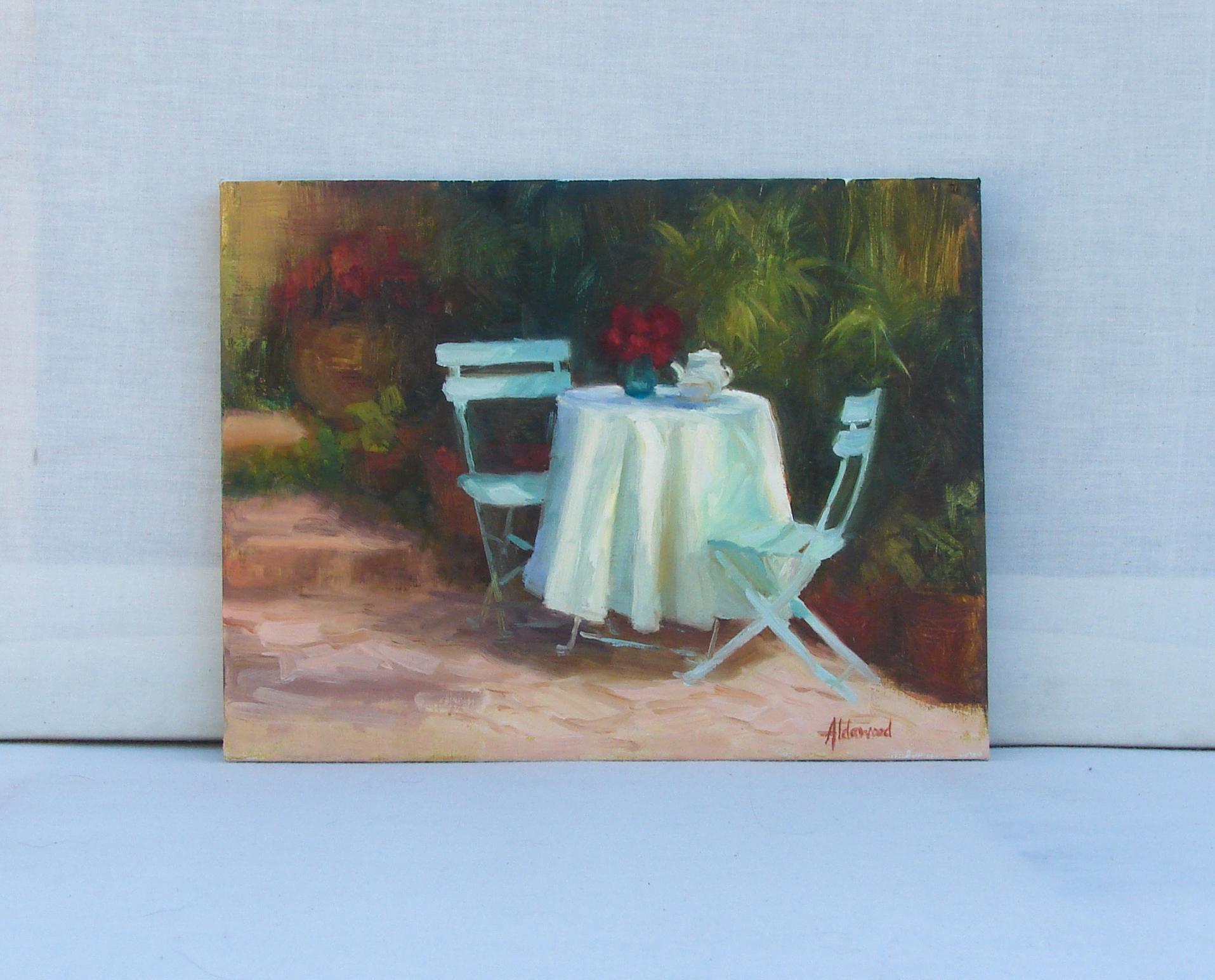 <p>Artist Comments<br />I set up this scene in my backyard garden.  I actually bought the bistro table and chairs so that I could paint them.  They will probably be showing up in future paintings.</p><br /><p>About the Artist<br />Sherri Aldawood