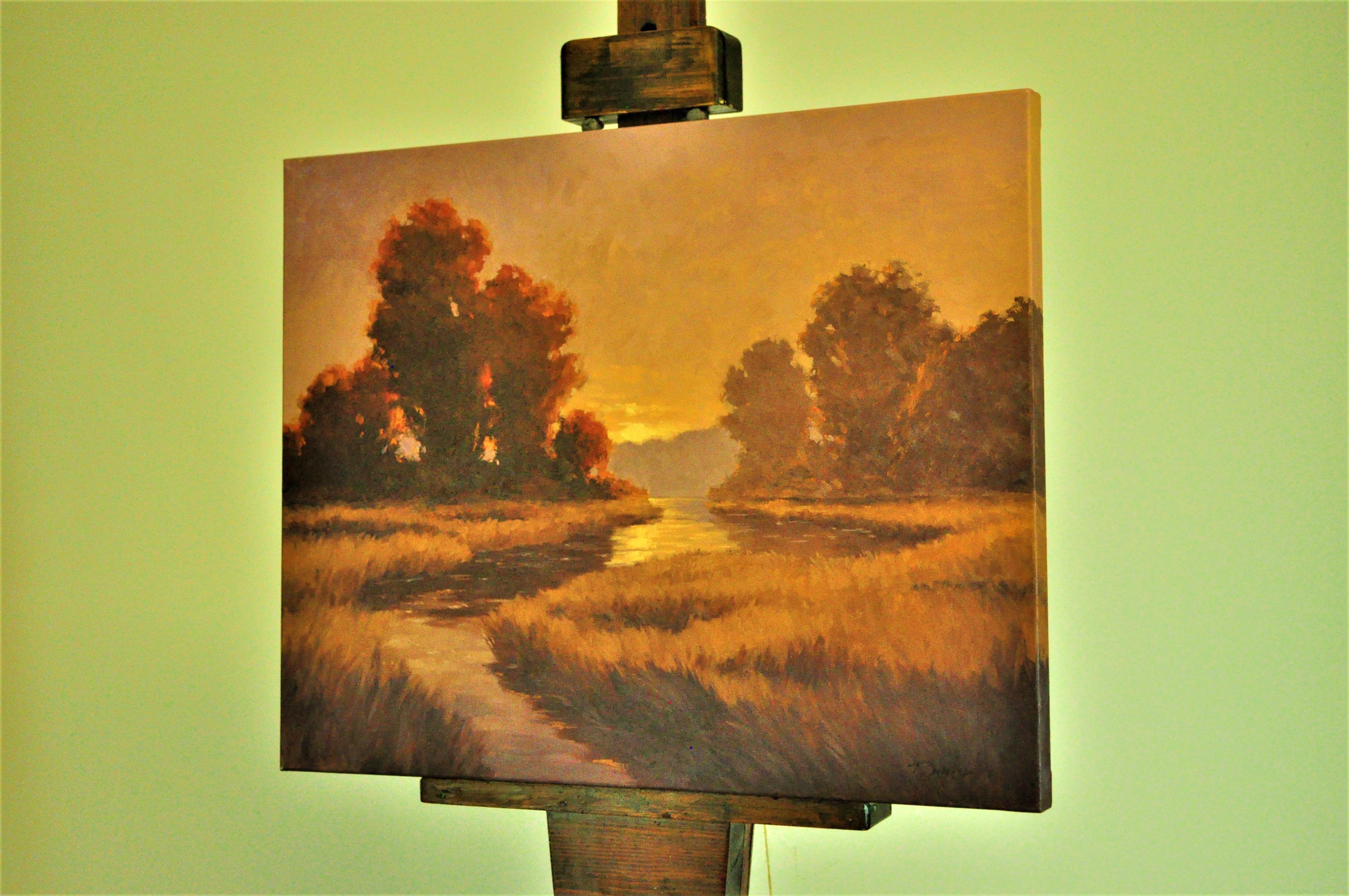 Peinture à l'huile, lever d'un soleil joyeux - Contemporain Art par Robert Pennor