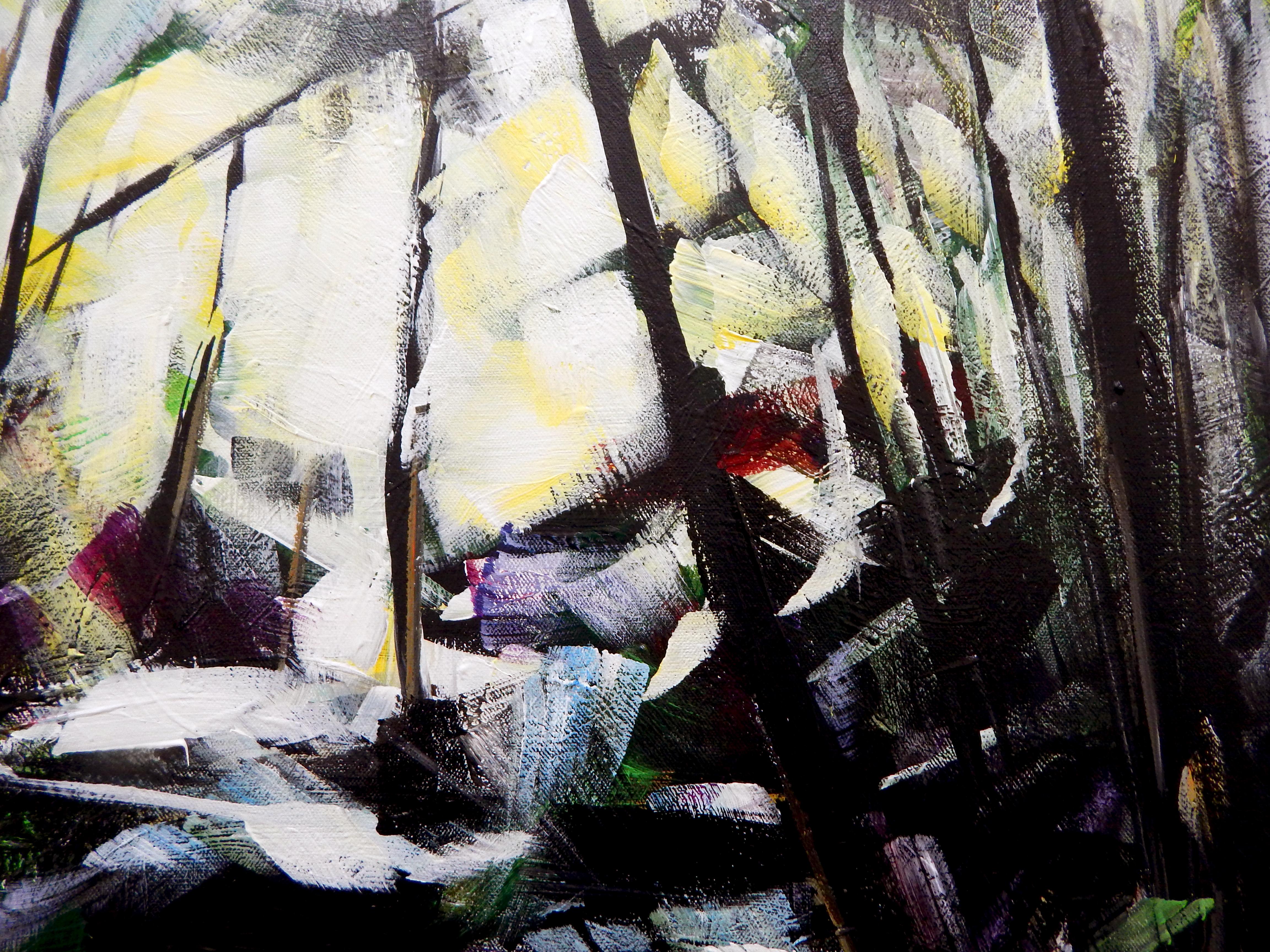 Chute du ruisseau, peinture originale - Noir Landscape Painting par Chris Wagner