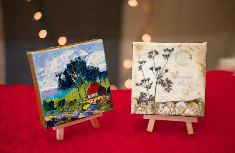 <p>Artist Comments<br>I wanted to make this series of small paintings fit the holiday season by using happy festive colors. It will ship with a small wooden easel for display.  PLEASE NOTE:  This piece is final sale and ineligible for