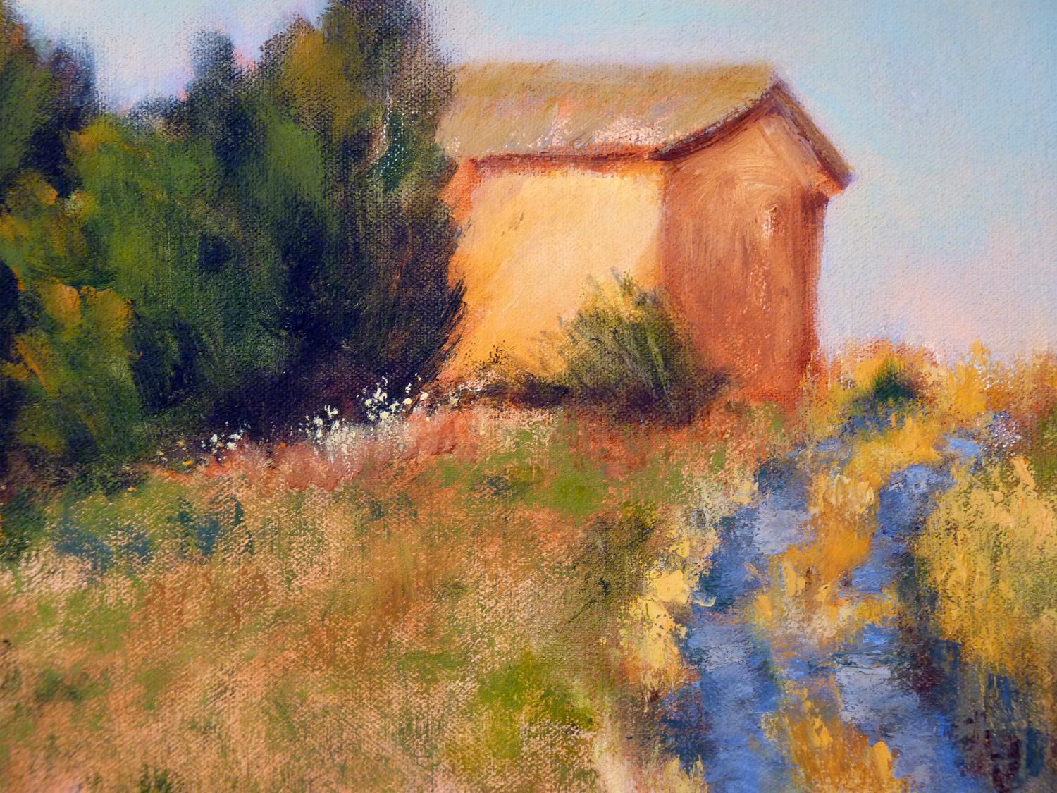 Blue Road at Dusk - Brown Landscape Painting by Elizabeth Garat