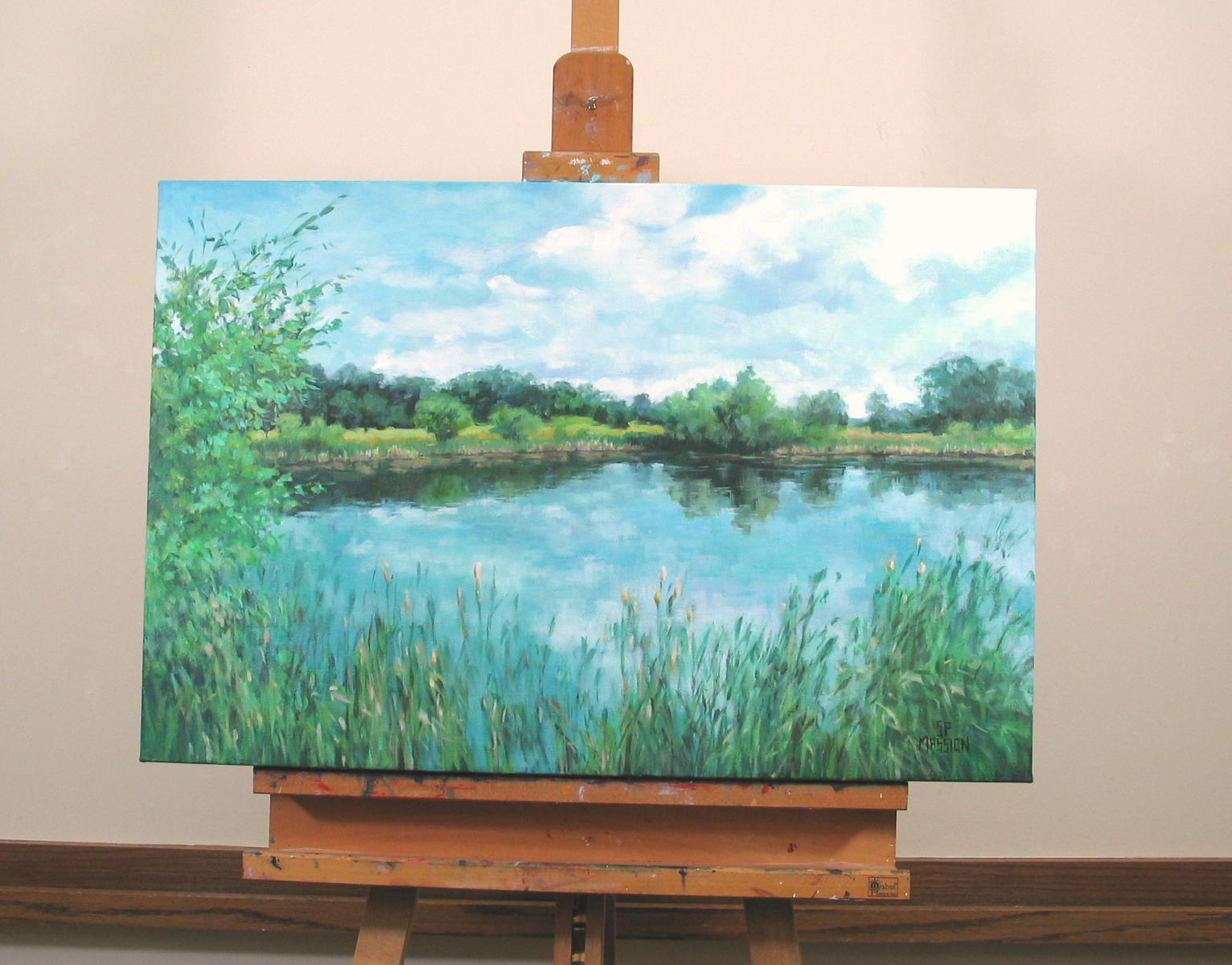 Il lago tra i canneti - Painting Realismo americano di Suzanne Massion