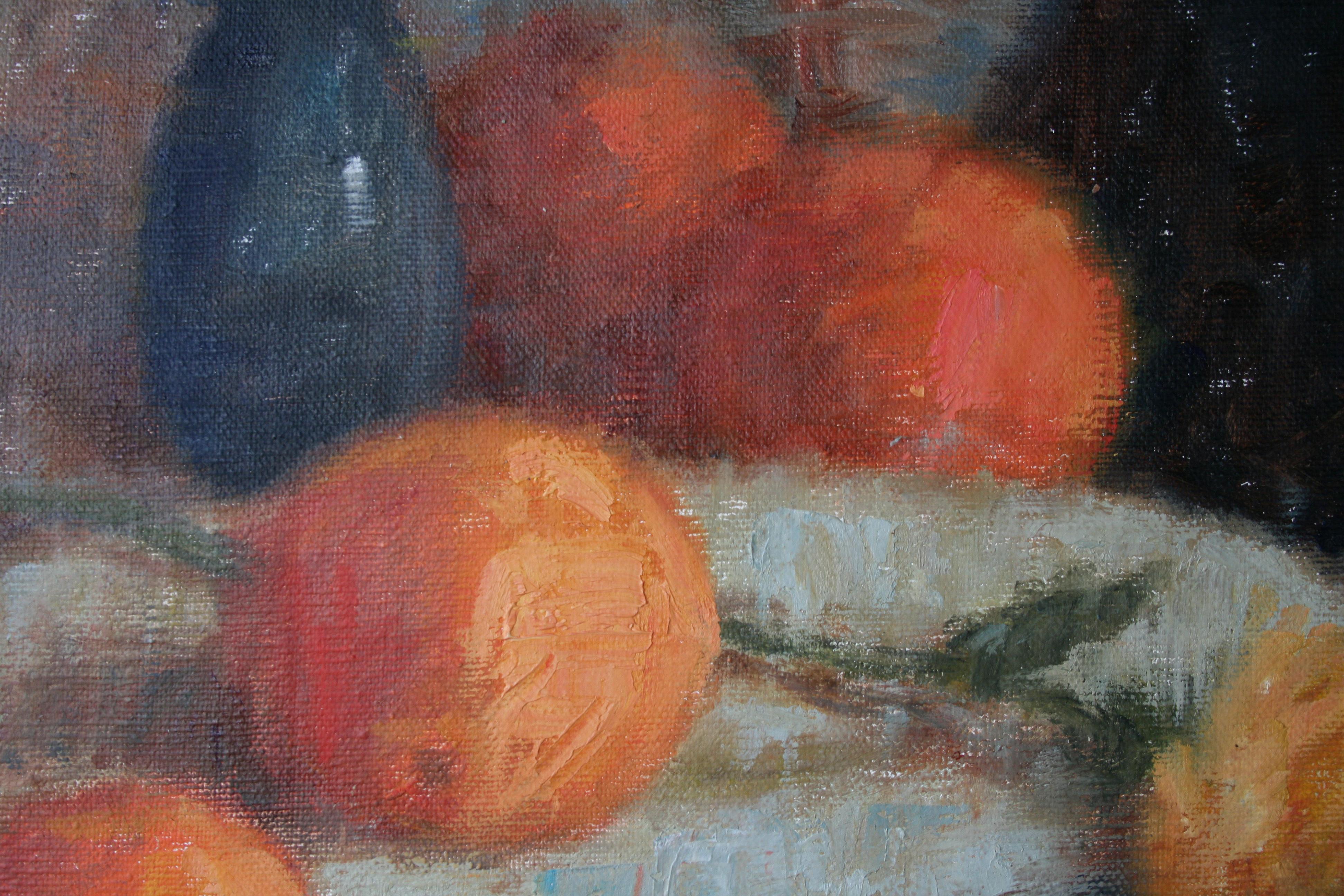 Citrus And Tea Roses, Oil Painting - Abstract Impressionist Art by Lisa Nielsen
