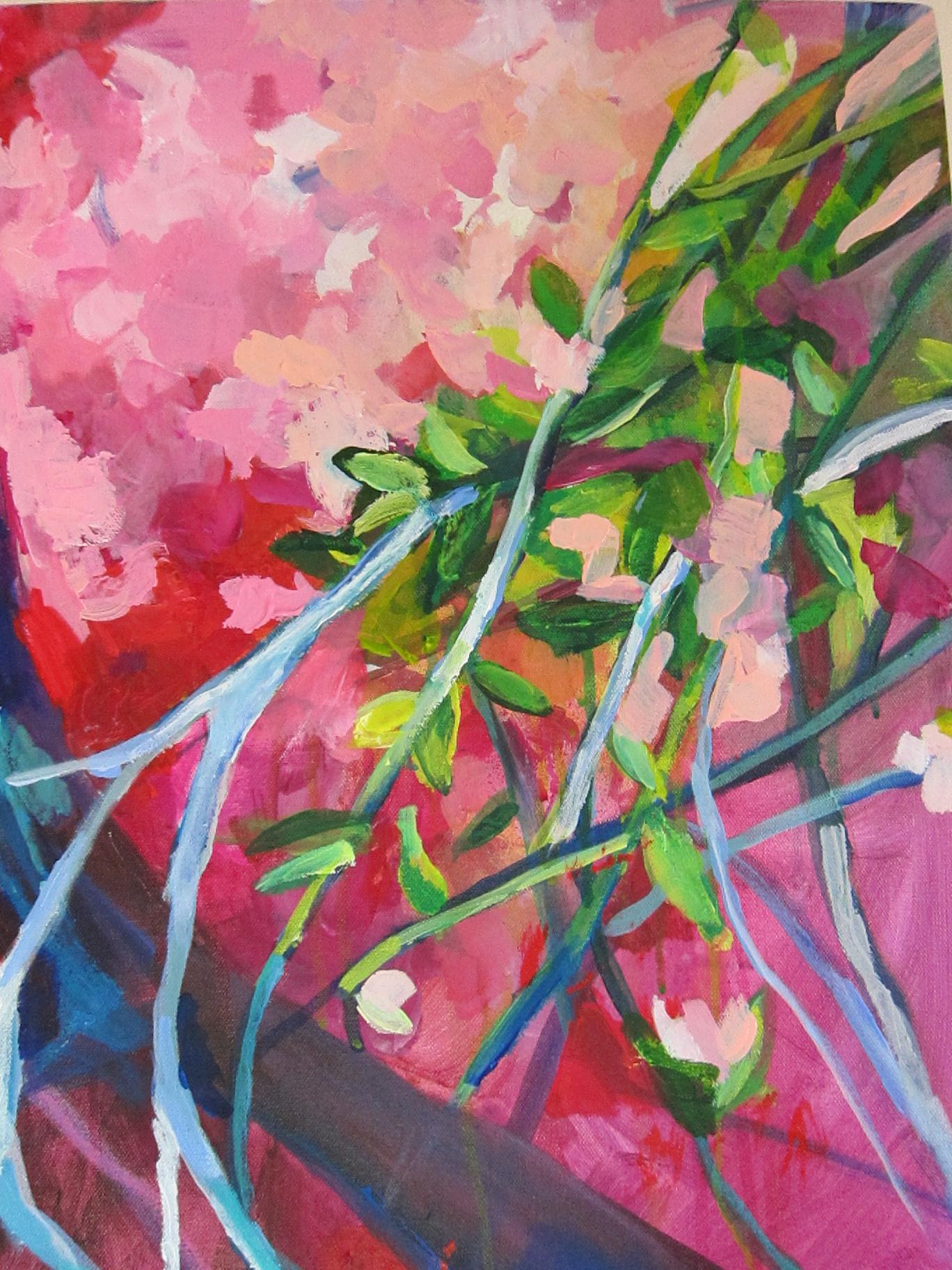 Medley of Blossoms - Pink Still-Life Painting by Colette Wirz Nauke