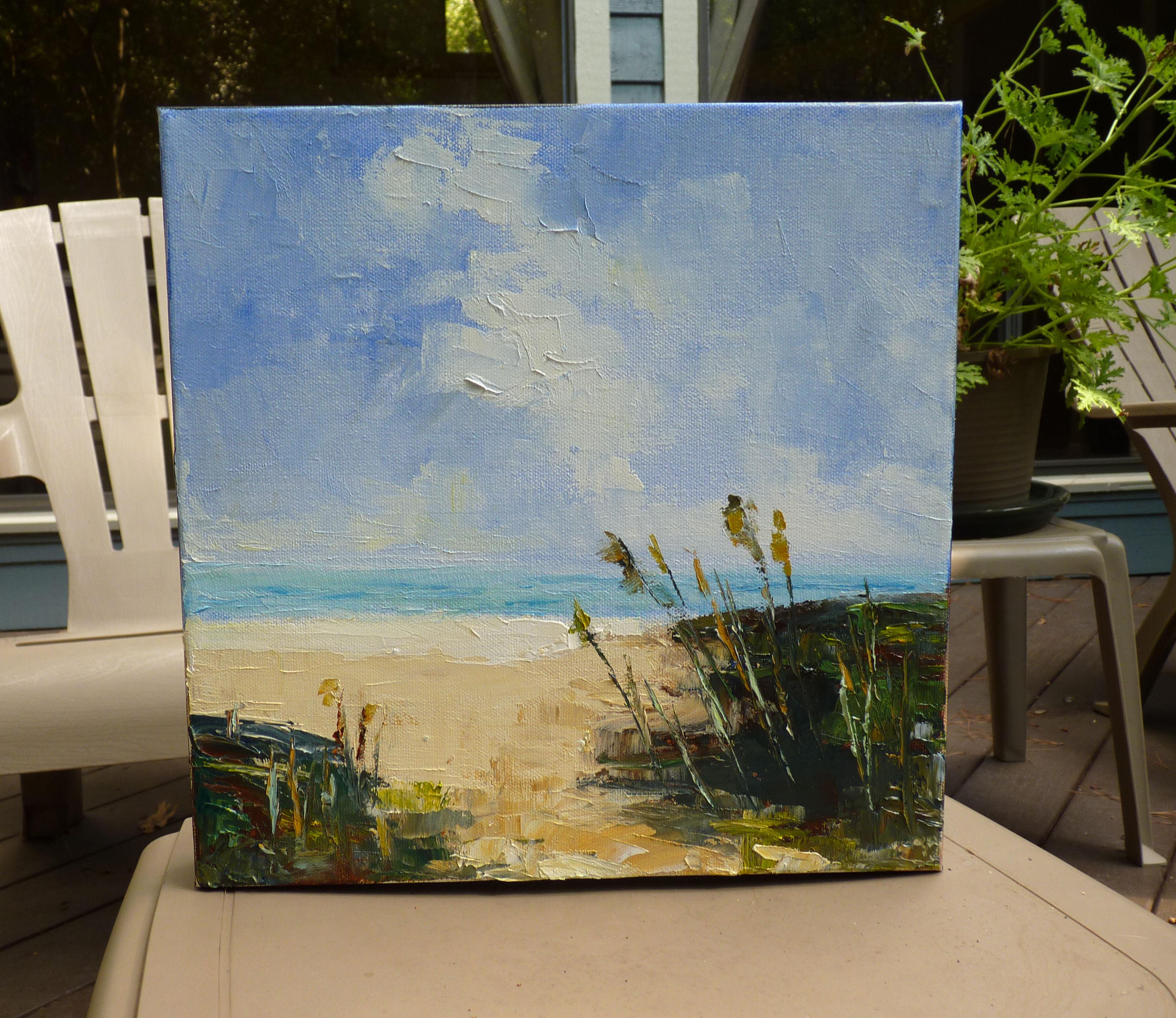 <p>Artist Comments<br>For most of my life I lived with some sort of water view and today I was missing it. I also like sea oats and put them in many of my seascapes. This painting is on a gallery wrapped canvas with finished black edges. It comes