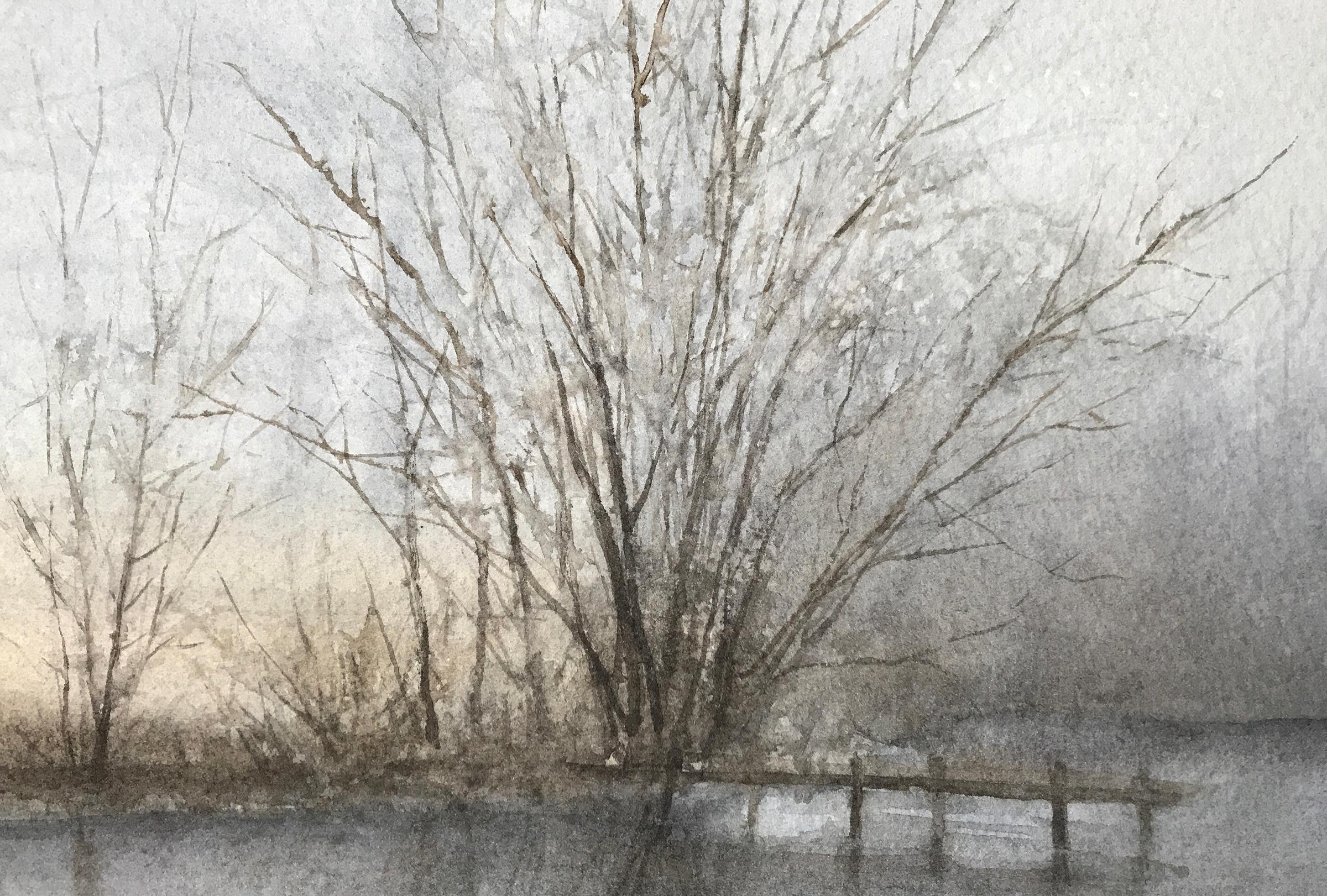 <p>Artist Comments<br />When winter transitions into spring, the morning dew sometimes evaporates creating a beautiful soft fog and causing even hard-edged structures to take on a gentle feeling. This is a feeling piece - I wanted the viewer to feel