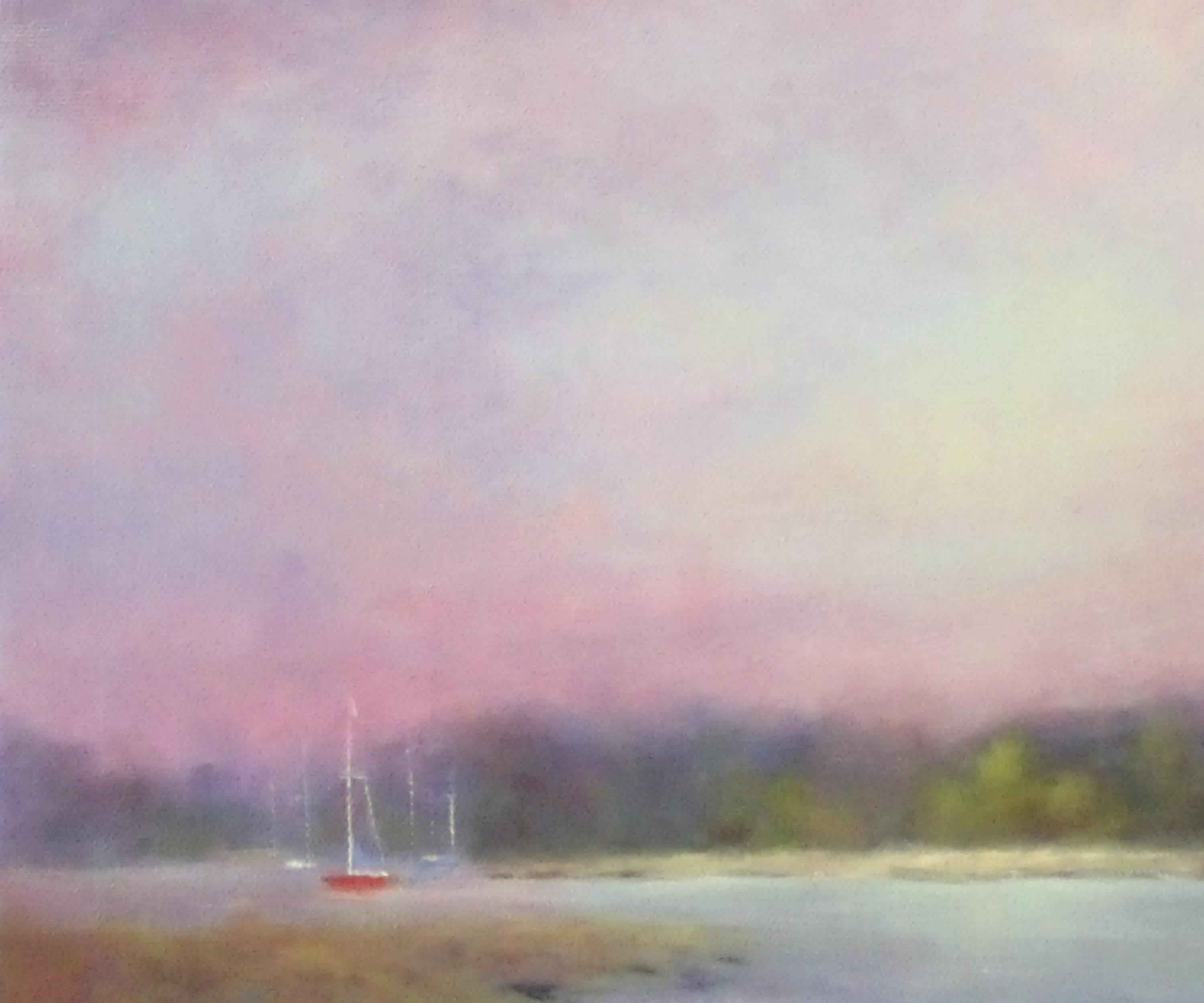 <p>Artist Comments<br />A beautiful dreamy glow scatters across the lake after the sun has set.  An over-layering of paint was used to achieve the misty effect.  This painting is on a gallery wrapped canvas with crisp white sides and comes ready to