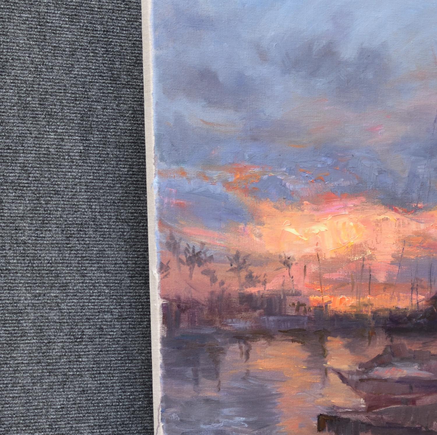 Sunset in a Marina - Abstract Impressionist Art by Oksana Johnson