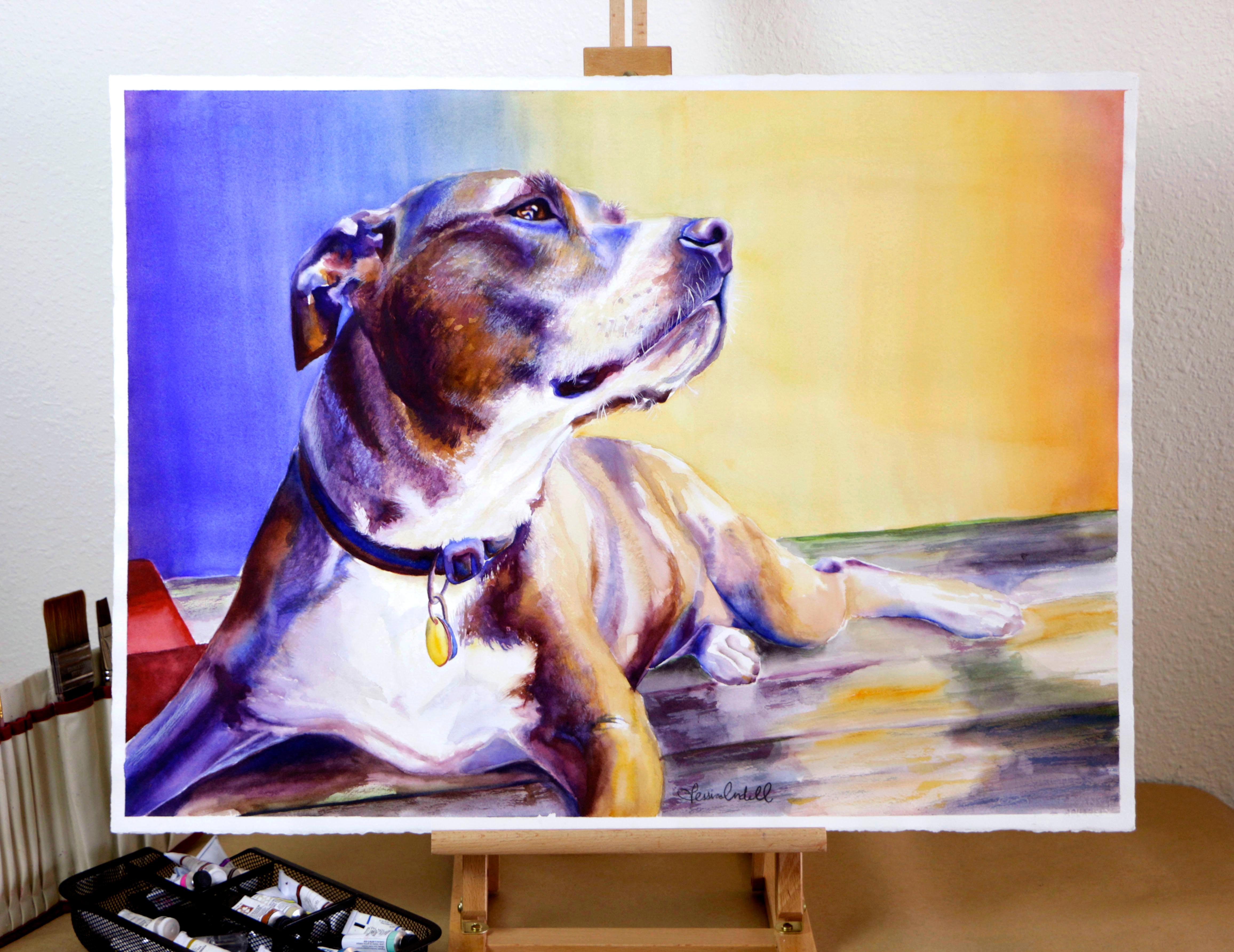 <p>Artist Comments<br> Delia is basking in the sun. In this painting, I aimed to capture her state of bliss by accurately depicting her facial features (especially her ear) and using warm colors that depict a humid summer day.  This painting has