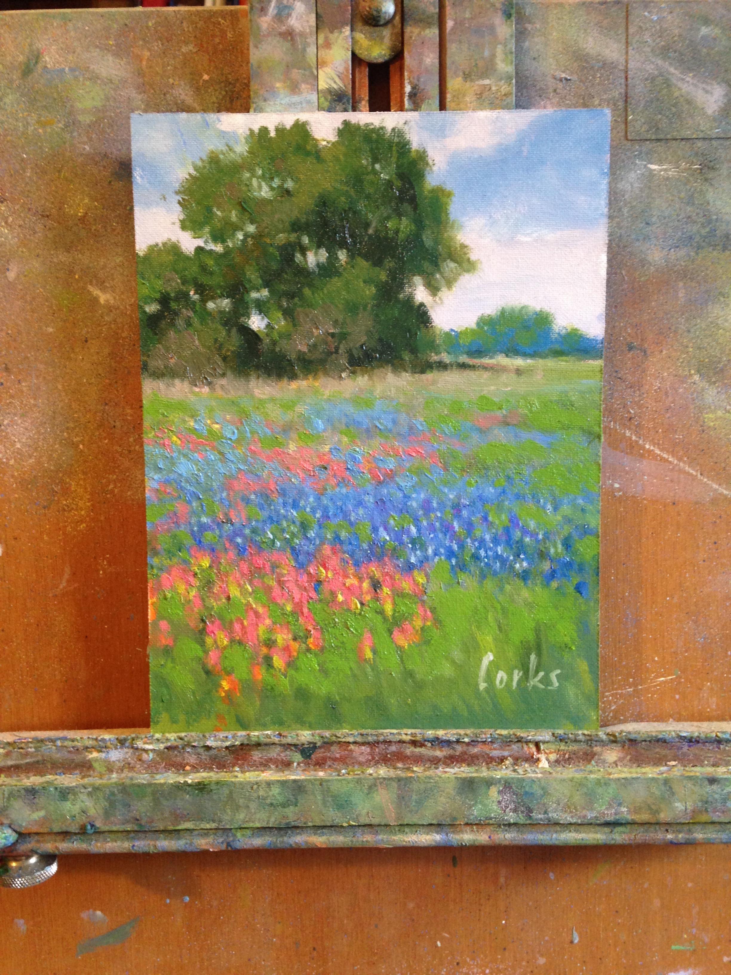 Bluebonnets and Paintbrush - Abstract Impressionist Art by David Forks