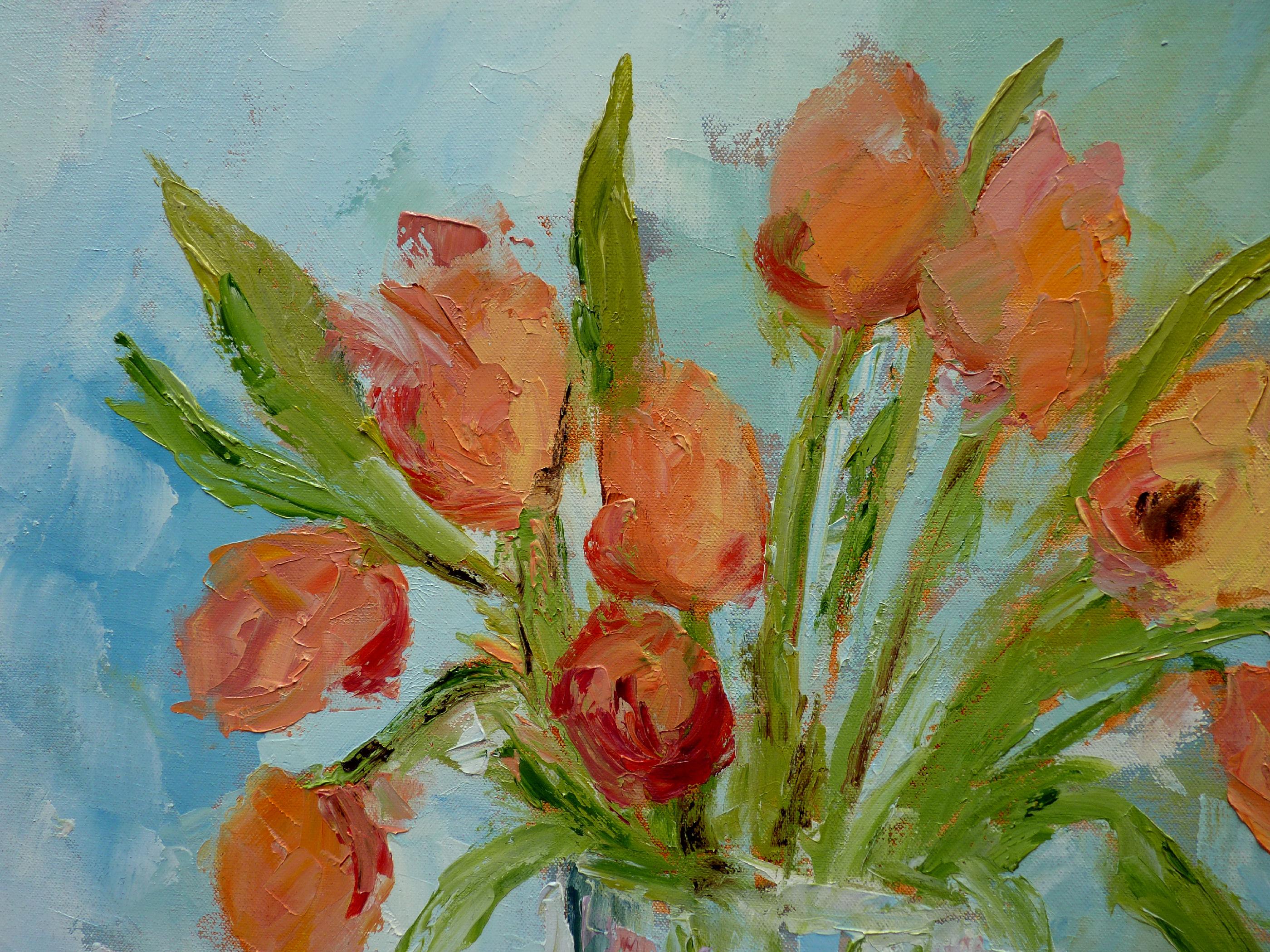 Mamma Mia Tulipani, Pittura a olio - Still-Life Painting Grigio di Judy Mackey