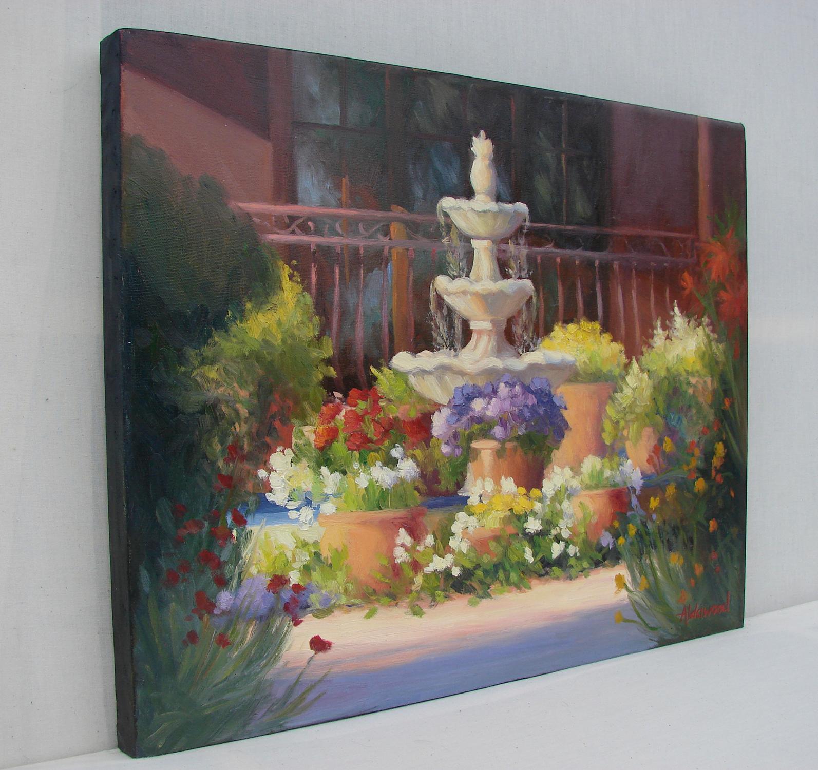 Hacienda Fountain - Painting by Sherri Aldawood